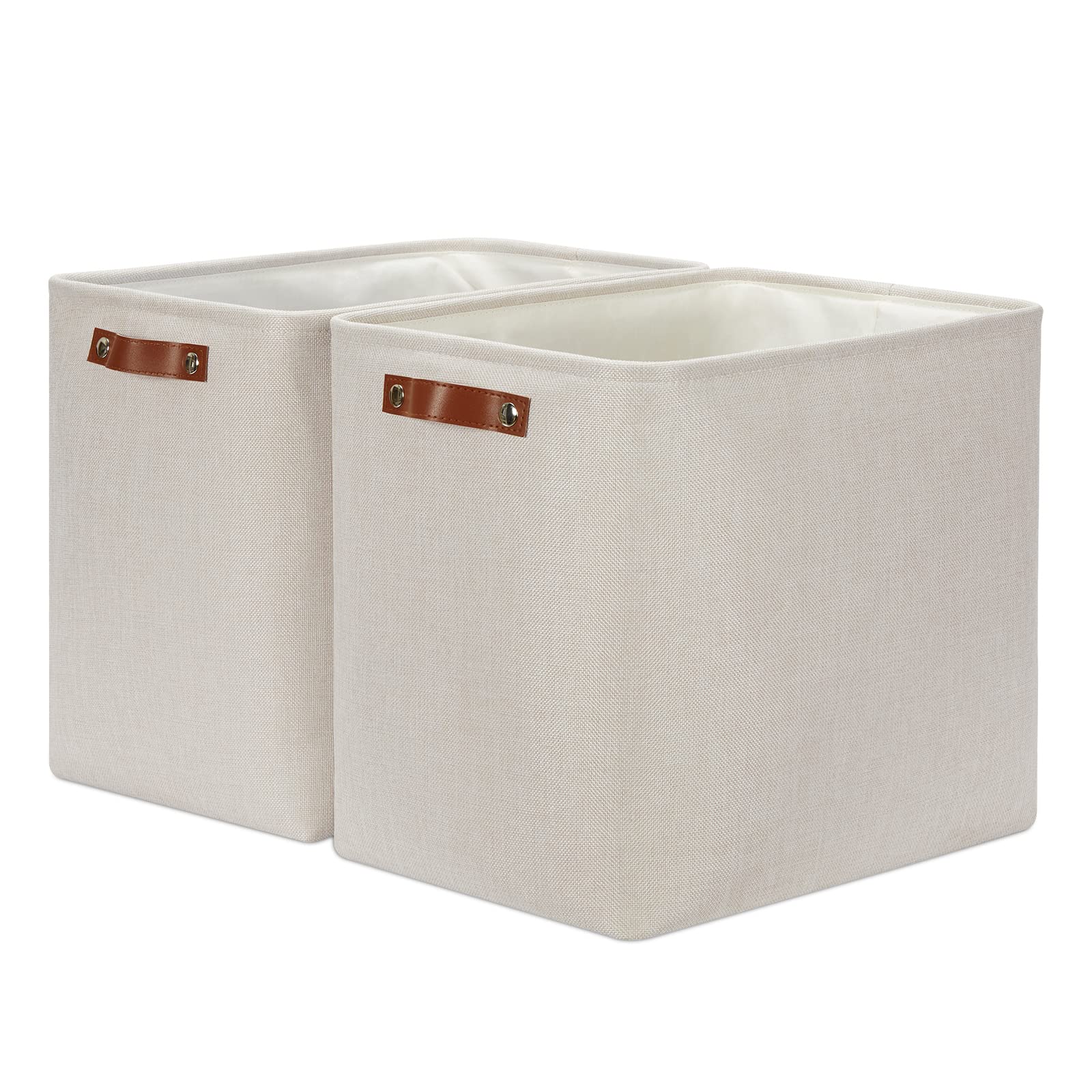Extra Large Beige Fabric Storage Baskets - Set of 2 for Blankets & Towels