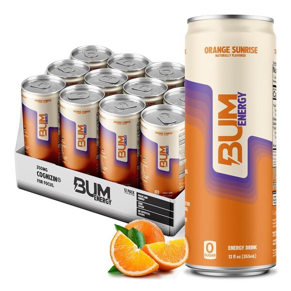Sugar-Free Bum Energy Drinks - 12 Pack (355ml Each) | Low-Calorie Caffeine Boost for Workouts, Gaming & All-Nighters