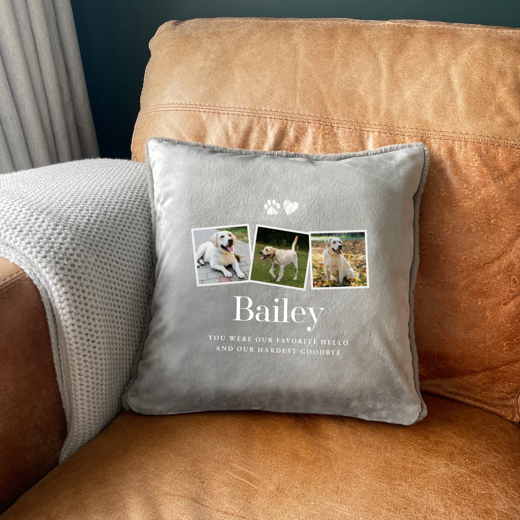 Personalized Pet Memorial Cushion with 3 Photo Frames - Faux Fur Keepsake for Dog & Cat Ashes - Comforting Home Decor for Grieving Pet Owners