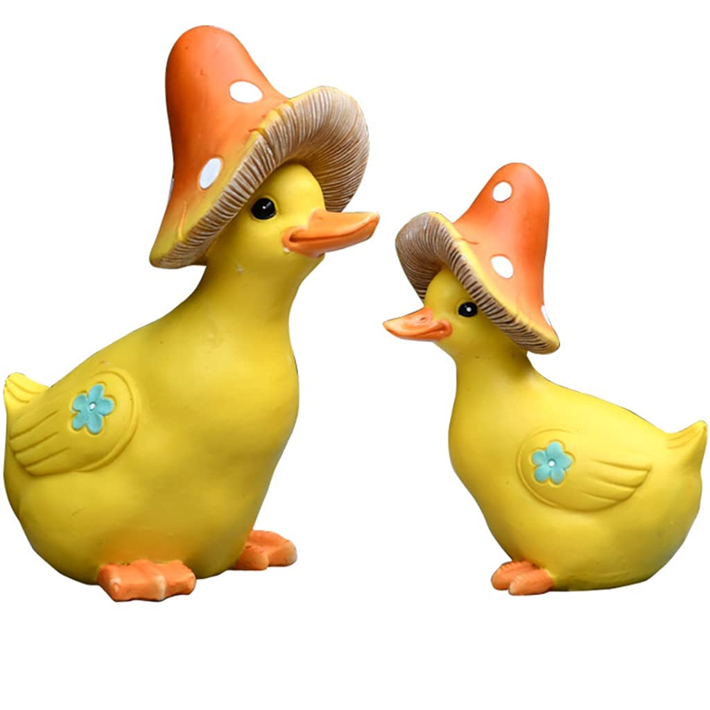 Yellow Outdoor Duck Statues - Garden Sculptures, Home Accessories, Living Room & Porch Decor, Decorative Duck Dolls (16x11x22cm & 12x8x16cm) for Patio, Lawn, and TV Cabinet Decoration