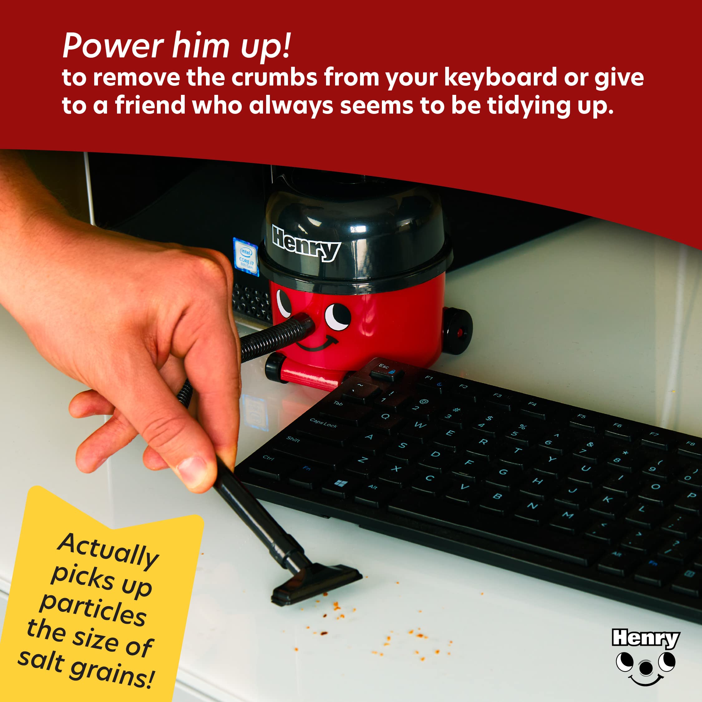 Paladone Henry Hoover Desk Mini Vacuum - Cordless Keyboard & Computer Cleaner, Novelty Desktop Dust Cleaner for Office, Home & Workspace | Perfect for PC, Laptop, Keyboard & Electronics Cleaning