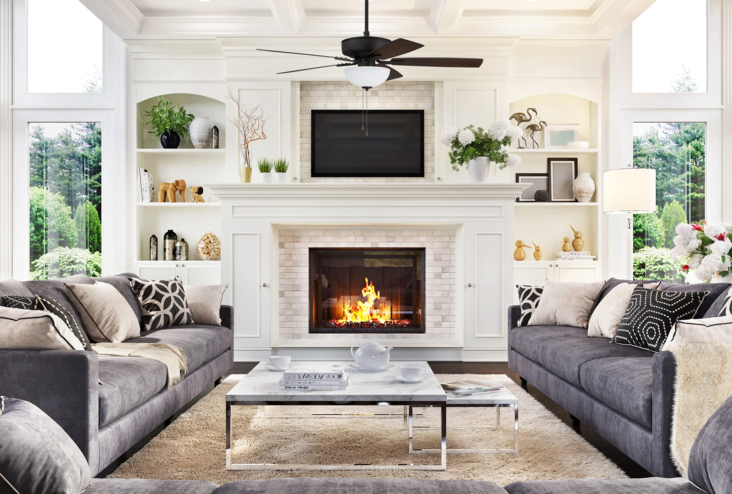 Craftmade P211BNK5-52DWGWN 52-Inch Indoor Ceiling Fan with LED Light Kit, 5 Reversible Driftwood/Grey Walnut Blades, Brushed Nickel Finish - Perfect for Living Room, Bedroom, and Office Spaces