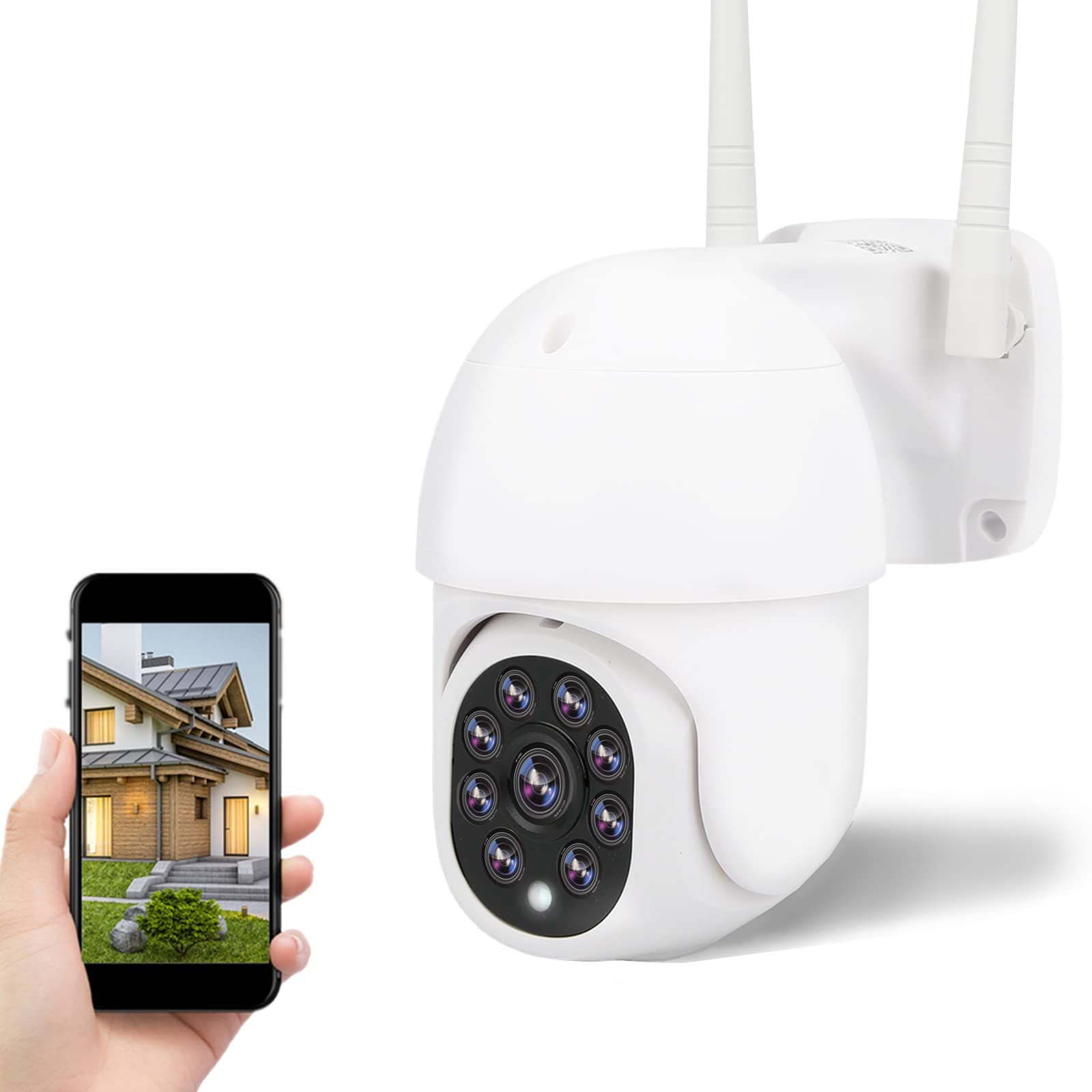 HD 1080P WiFi PTZ Security Camera - Waterproof Outdoor 360° Dome Surveillance System with 3 Night Vision, 2-Way Audio & Motion Detection Alarm (US Plug) - Ideal for Home Security, Business Monitoring & Outdoor Property Protection