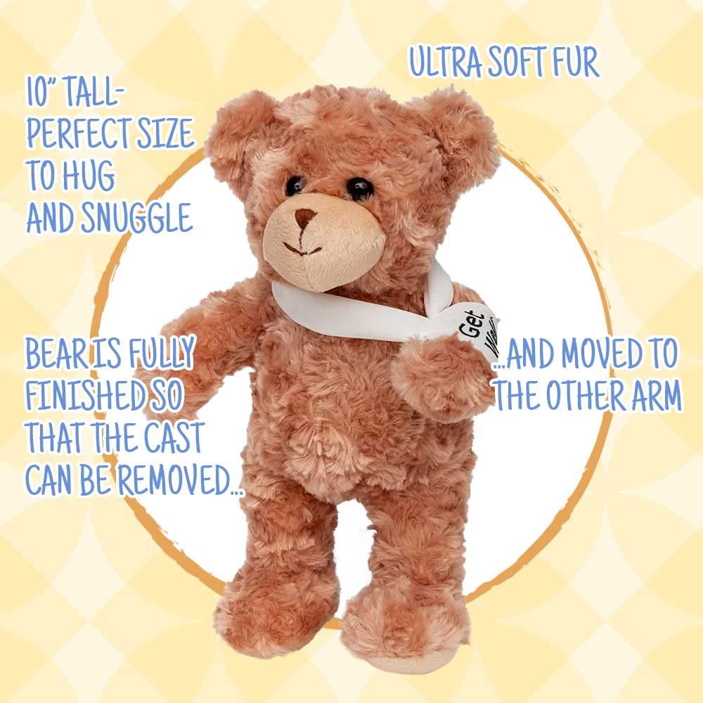 Get Well Teddy Bear for Kids with Arm Cast - 10.5 Inch Broken Arm Stuffed Animal Gift for Left or Right Arm Sling | Perfect Hospital Gift, Surgery Recovery Present & Comfort Toy
