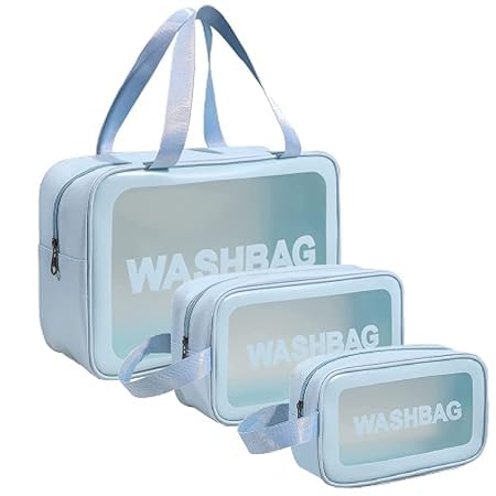Keetly Travel Makeup Pouch Set - 3-Piece Cosmetic & Toiletry Organizer Bag for Women & Girls | Waterproof Makeup Storage Kit | Perfect for Travel, Gym, and Daily Use (Blue)