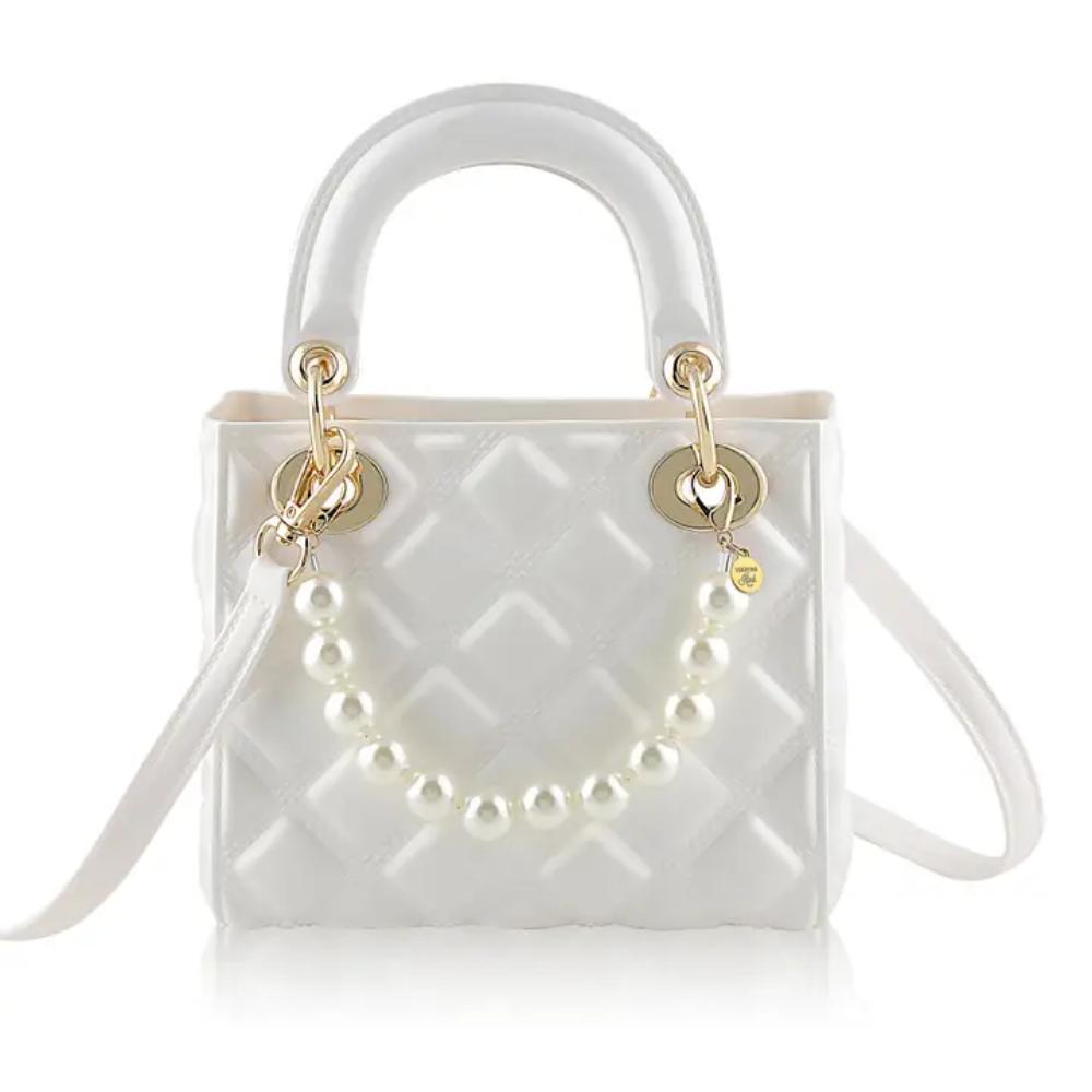 Stylish Pearl Quilted Jelly White Kids Purse with Pearl Accent - Perfect for Birthday Gifts, Parties & Dress-Up Play