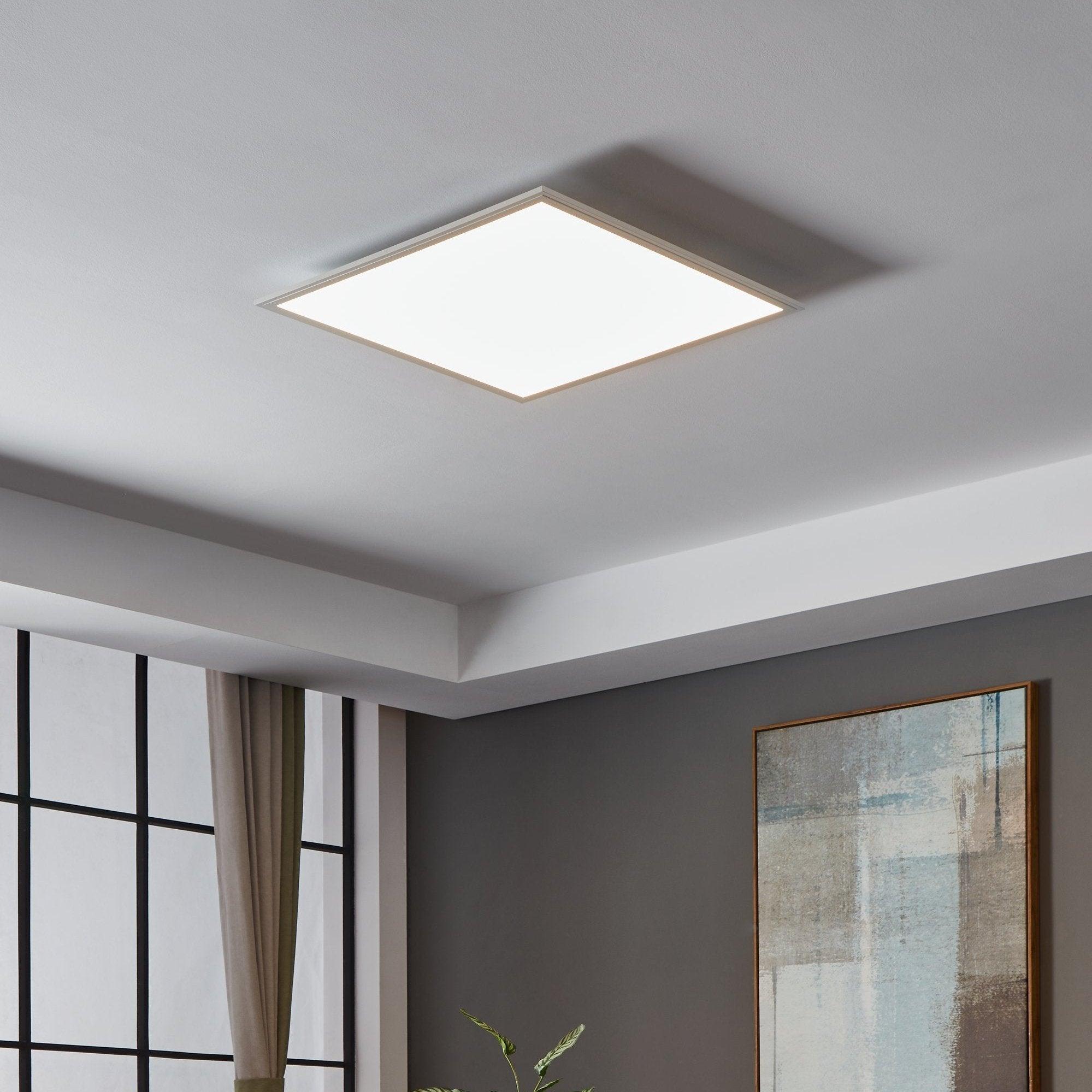 Eglo Connect Salobrena Z Smart White Square Panel LED Flush Mount Ceiling Light 60cm - Modern Lighting for Bedroom, Kitchen & Office