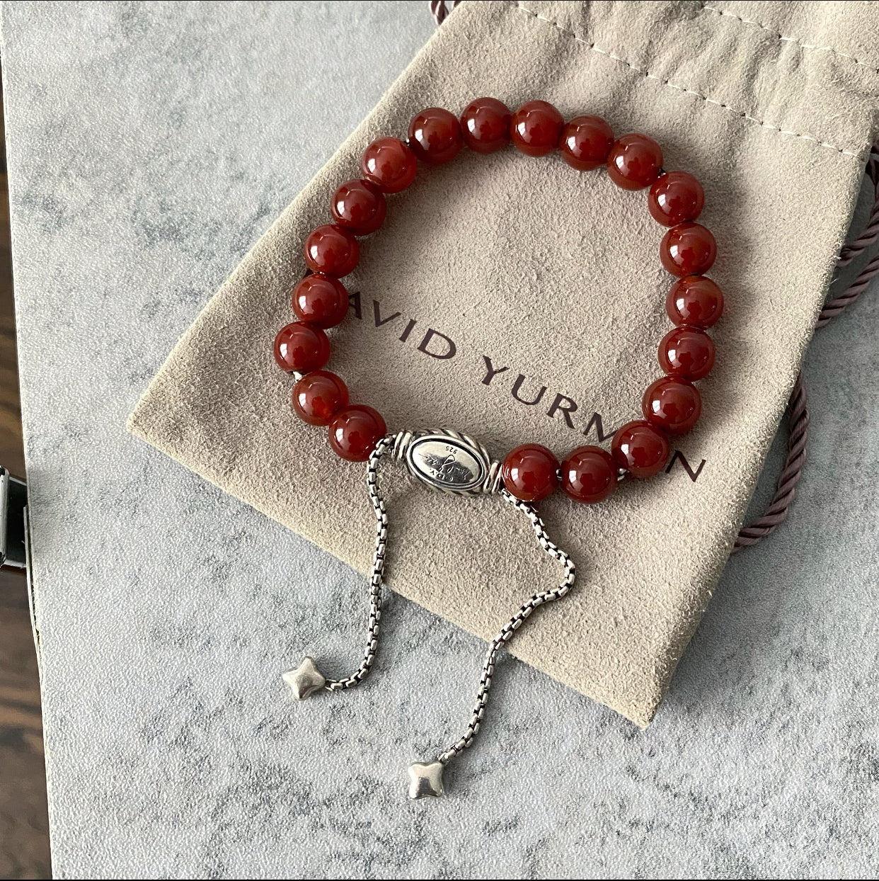 David Yurman Carnelian Bead Sterling Silver Bracelet for Women - Elegant Beaded Jewelry Gift for Birthday, Anniversary & Special Occasions