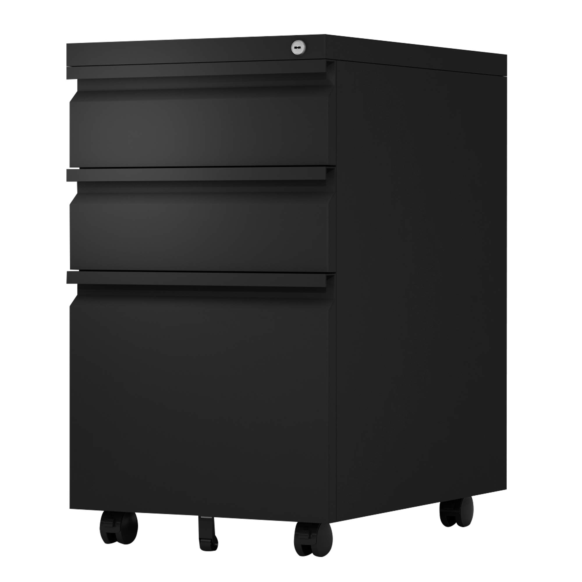 Lockable 3-Drawer Rolling File Cabinet - Black Mobile Pedestal Storage for Office, Under Desk Organizer (Letter/Legal/A4 Size) - Fully Assembled Except Casters - Perfect for Home Office, School, and Workspace Organization