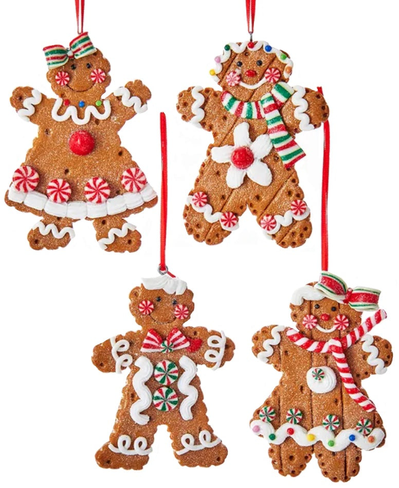 4-Piece Clay Dough Gingerbread Boy and Girl Ornaments Set - Handmade Christmas Tree Decorations for Holiday Home & Party Decor