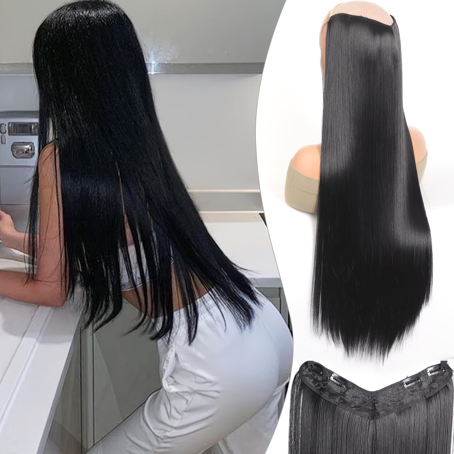 CHANDERKASH 5 Clip Lightweight Straight Black Hair Extensions for Women - Natural Look for Daily Wear & Special Occasions