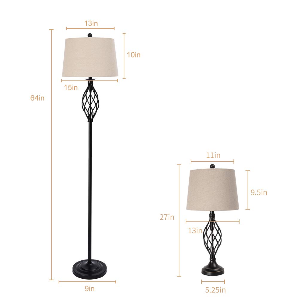 Maxax 3-Piece Farmhouse Lamp Set - Black Table & Floor Lamps with Oatmeal Fabric Shades, 3-Way Dimmable Lighting for Living Room, Bedroom & Dining Room | ETL Certified | Perfect for Cozy Evenings & Home Decor