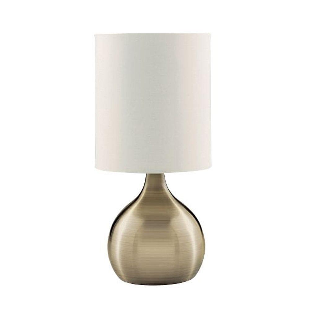 Vintage Touch Table Lamp with Antique Brass Base & White Drum Shade - Perfect for Bedside Nightstand, Living Room, Office Desk Lighting