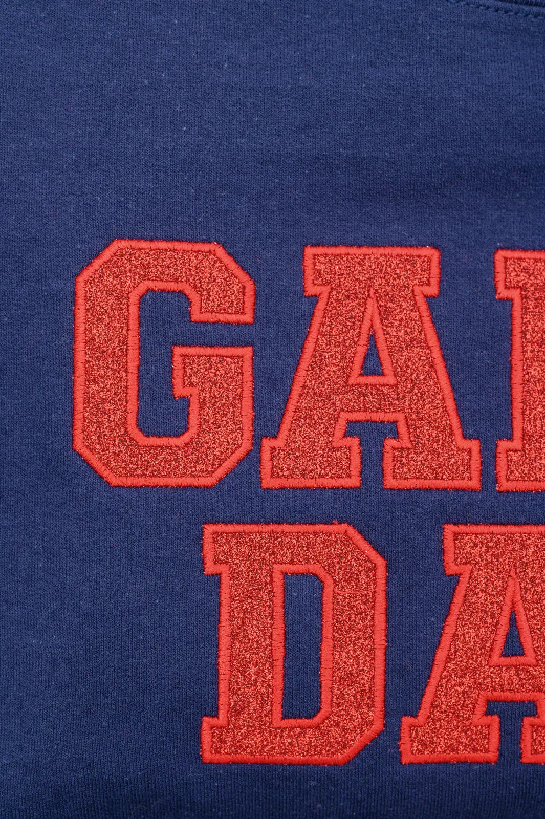 PREORDER: Embroidered Glitter Game Day Sweatshirt - Navy/Red - Perfect for Football Tailgates, College Parties & Sports Fan Apparel