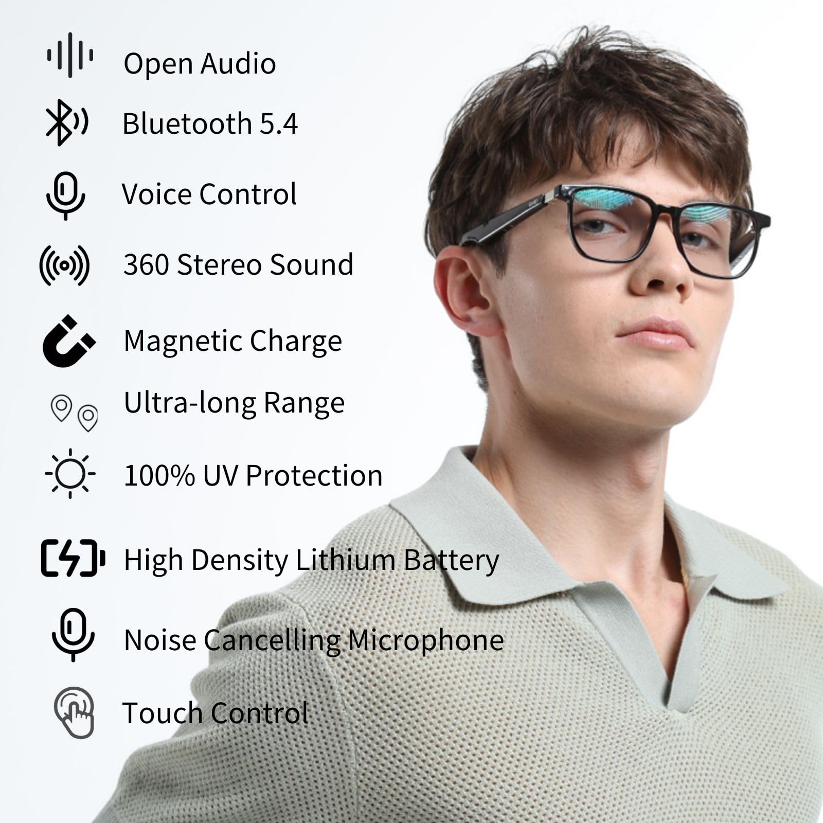 Duoecho Smart Glasses - Wireless Bluetooth AI Translator Glasses with 11H Battery, Anti-Blue Light UV Protection, Built-in Mic & Speakers for Voice Control - Perfect for Gaming, Meetings & Outdoor Activities