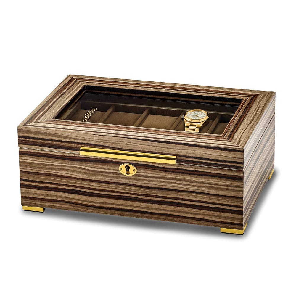 Premium South American Vine Matte Veneer Glass Lid Watch Case with Lock - Elegant Storage for Luxury Watches, Jewelry & Collectibles | Ideal for Travel, Display & Home Decor