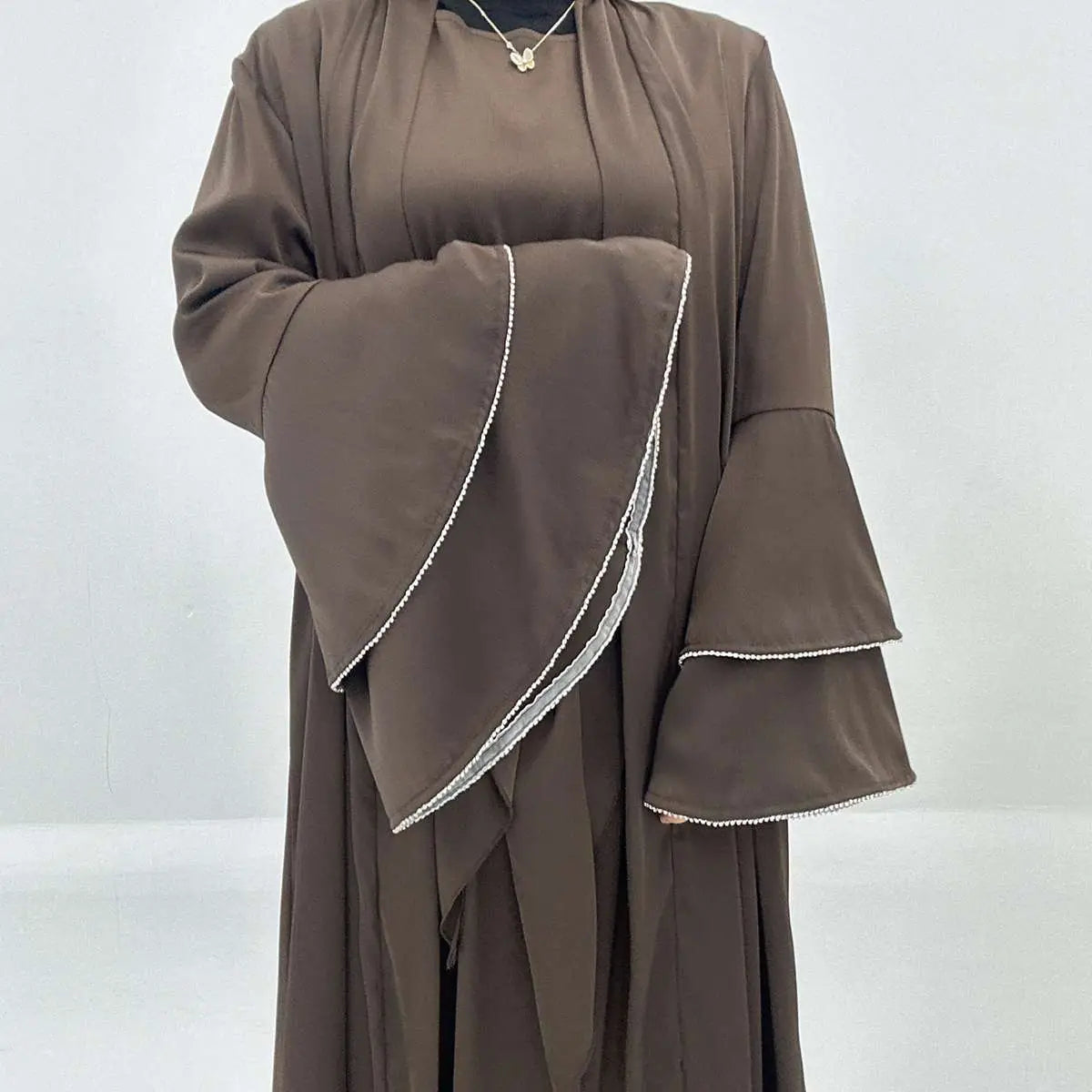 Elegant 3-Piece Satin Abaya Dress Set with Inner Dress & Midi Wrap - Perfect for Eid, Ramadan, and Special Occasions