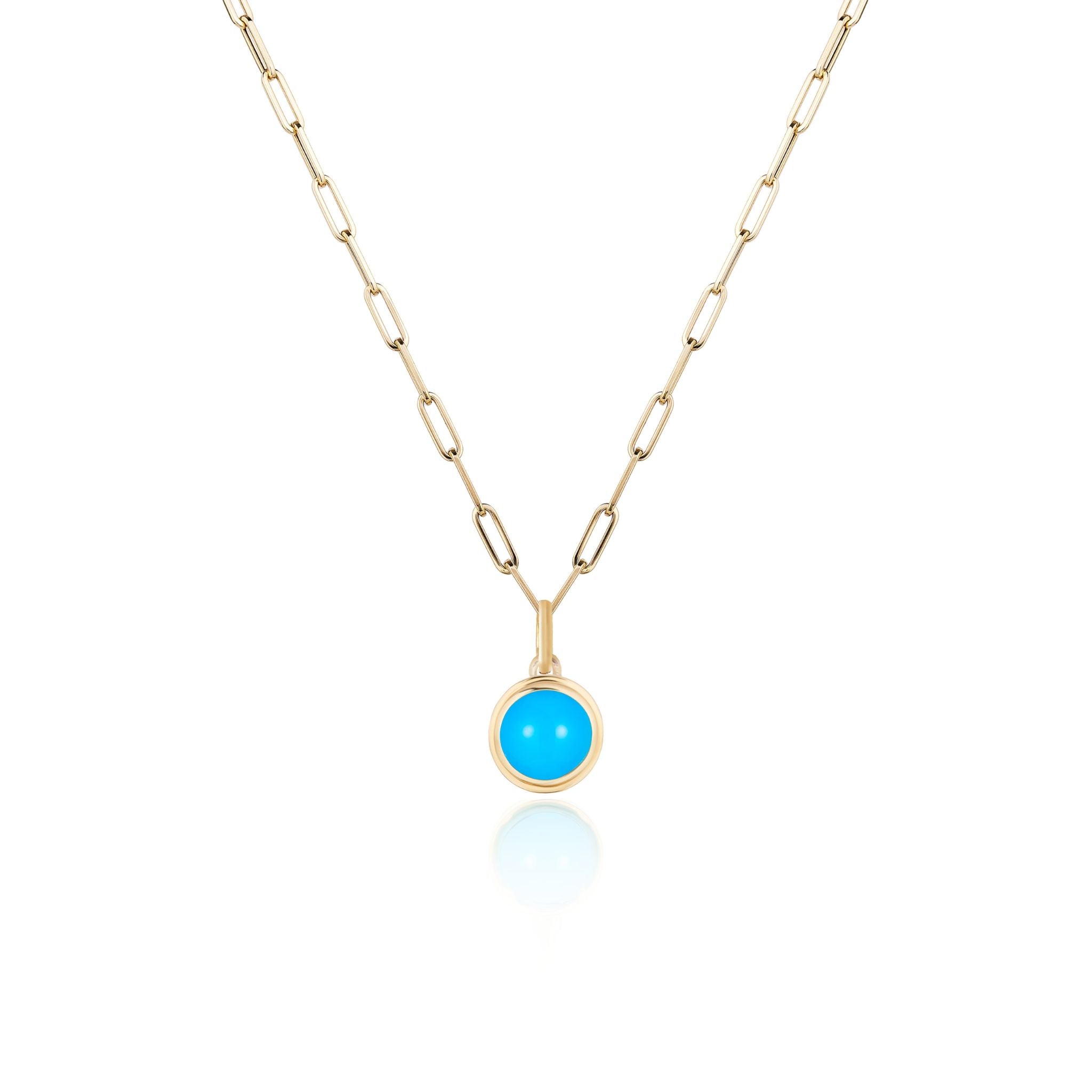 Goshwara Round Cabochon Turquoise 18K Gold Pendant Necklace - Elegant Handmade Jewelry for Women, Perfect for Weddings & Special Occasions
