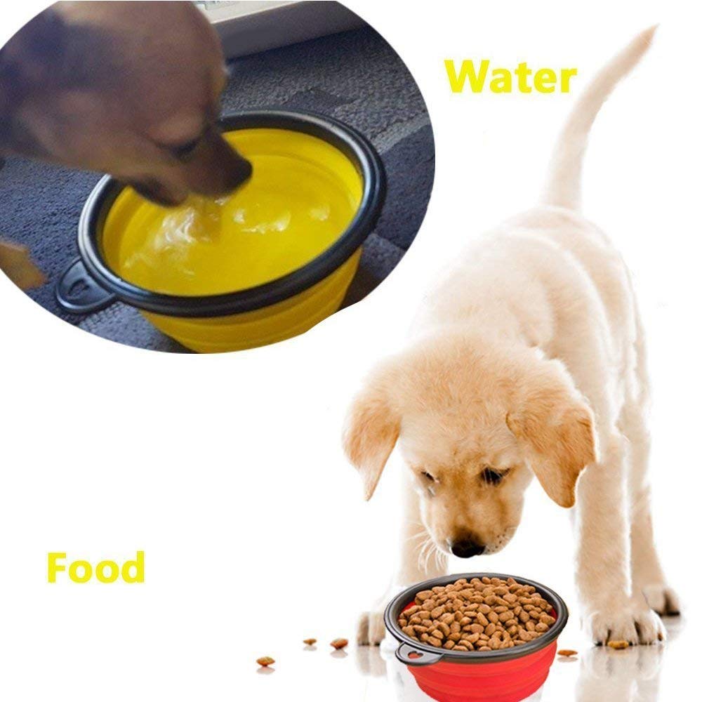 Collapsible Silicone Pet Bowl Set for Dogs & Cats - 2 Pack Travel Pop-Up Bowls with Carabiner (Orange & Blue) - Perfect for Hiking, Camping & Outdoor Adventures