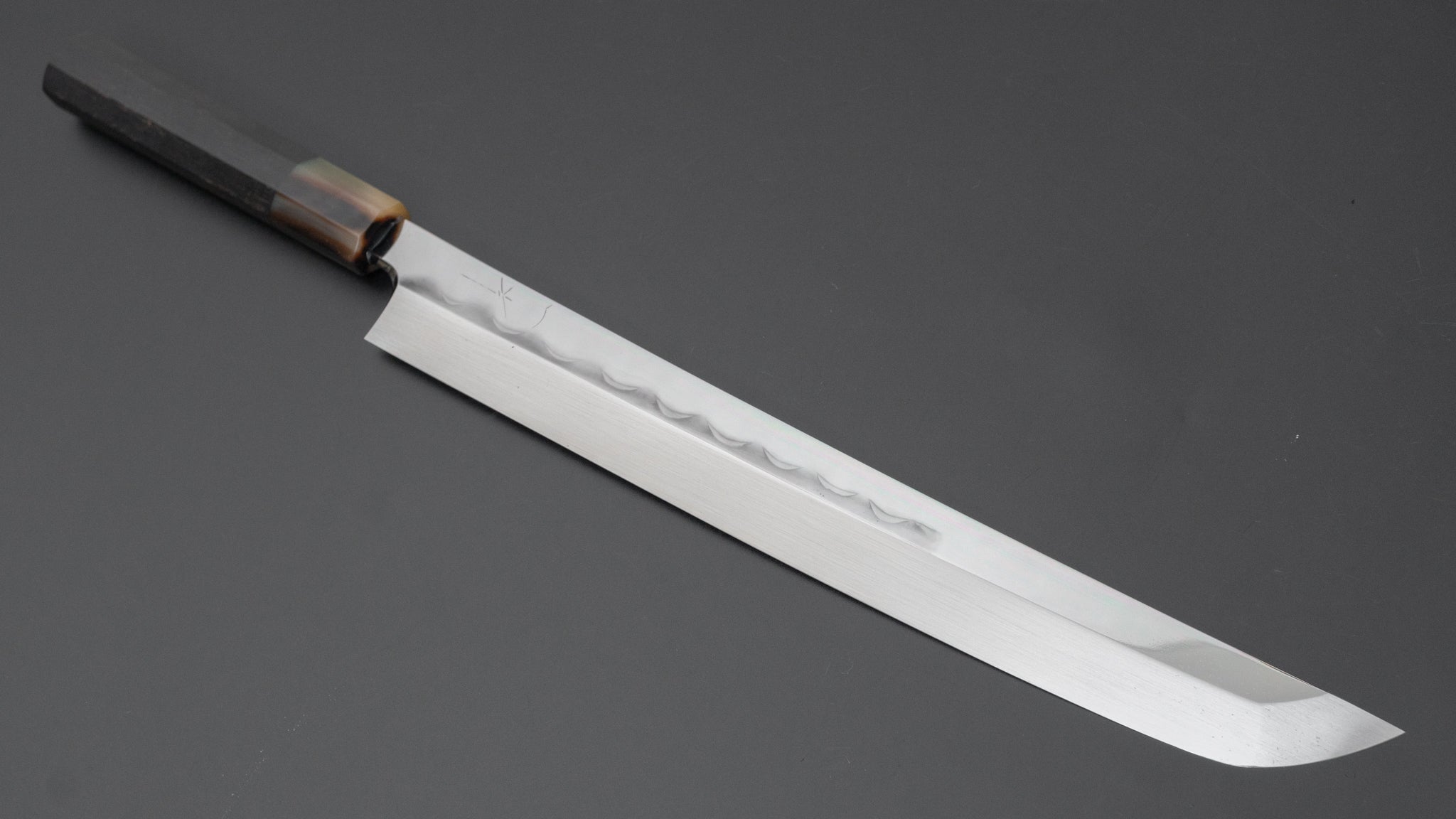 Hitohira Togashi White #1 Notaremon Mizu Honyaki Yanagi Sakimaru 300mm Japanese Sushi Knife with Taihei Ebony Handle & Saya - Perfect for Sushi Chefs & Professional Kitchen Use