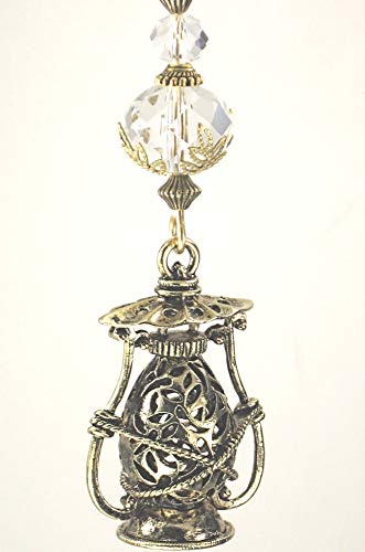 Vintage Asian Chinese Metal Brass Lantern Ceiling Fan Pull with Glass Accent - Perfect for Home Decor, Living Room Lighting & Ceiling Fan Chain Replacement