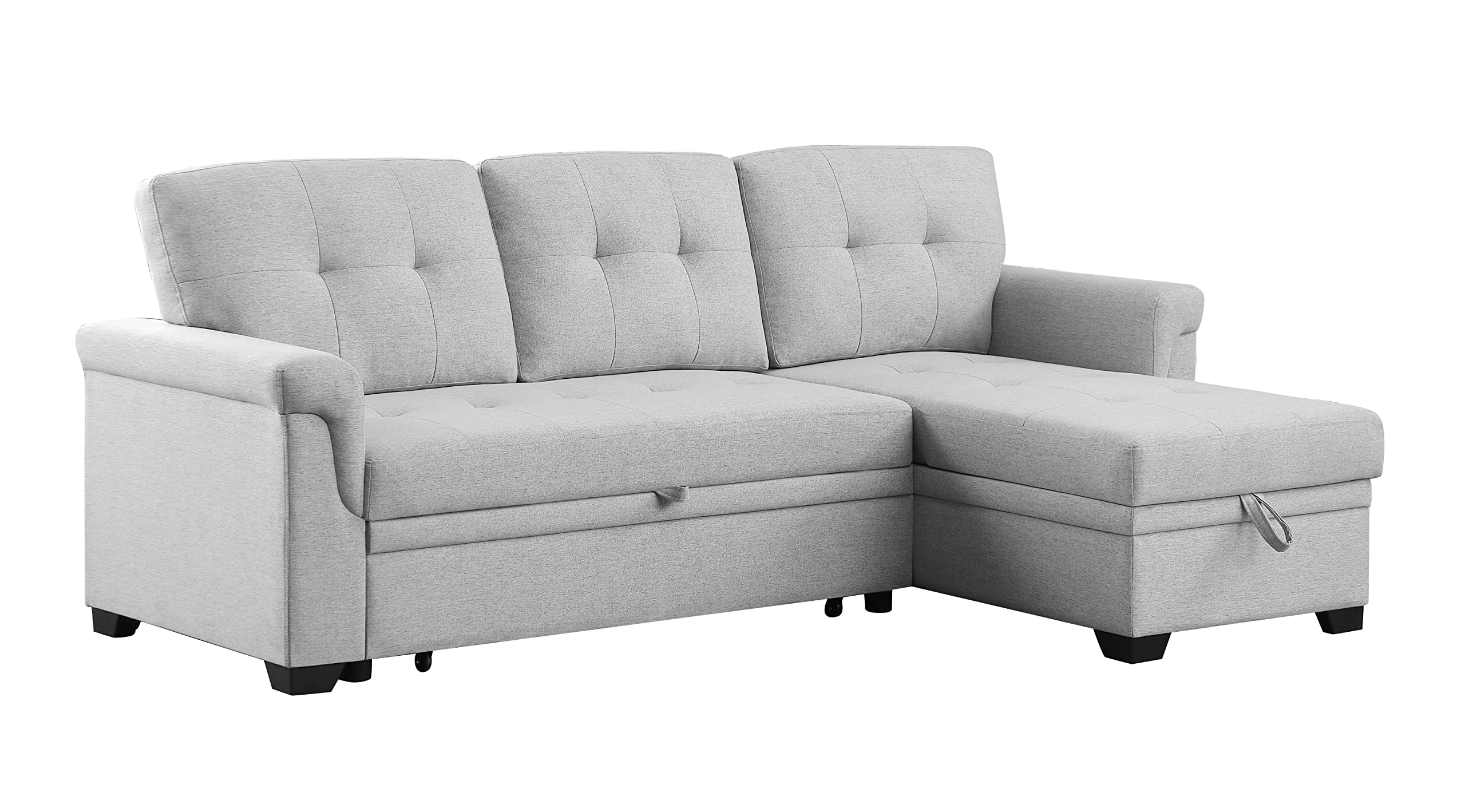 Lilola Home Sierra Light Gray Linen Reversible Sleeper Sectional Sofa with Storage Chaise - Modern Convertible Couch for Small Spaces, Living Room & Guest Room Furniture