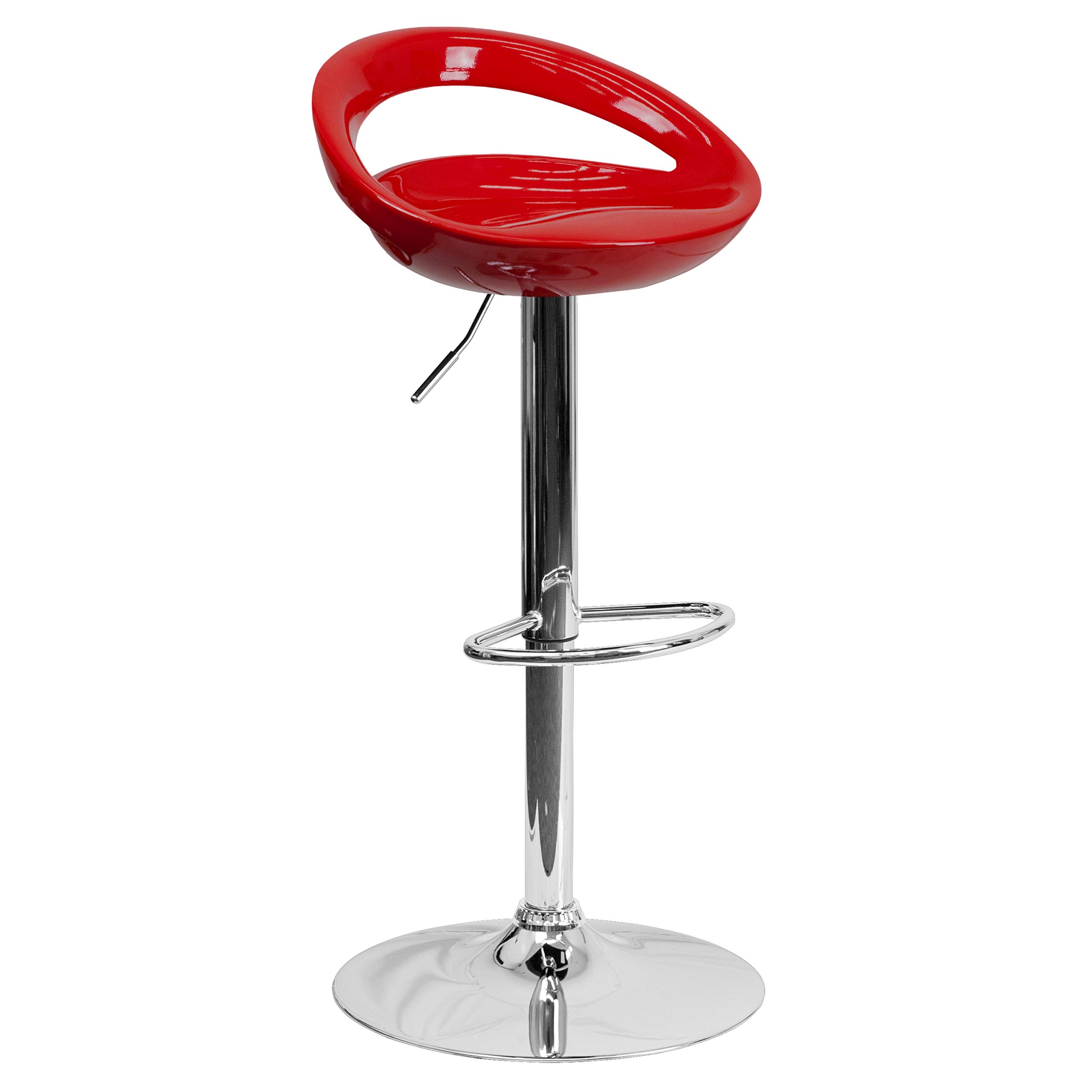 Flash Furniture Adjustable Height Red Plastic Bar Stool - Set of 1 - Perfect for Kitchen Islands, Breakfast Bars & Home Bars
