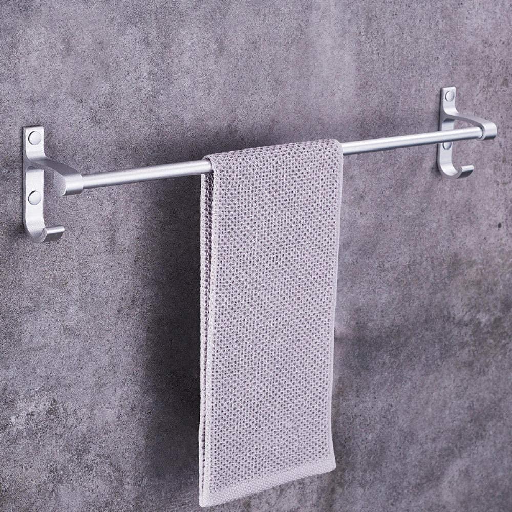 Sturdy Aluminum Wall Mounted Towel Rack - Silver Single Rod with Hook for Bathroom, Kitchen & Hotel Use | Space-Saving Multifunctional Hanging Solution for Towels, Robes & Utensils