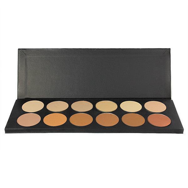 Graftobian 12 Color Dual Finish Foundation Powder Palette - Professional Makeup Kit for Flawless Coverage - Perfect for Bridal, Photoshoots & Stage Performances