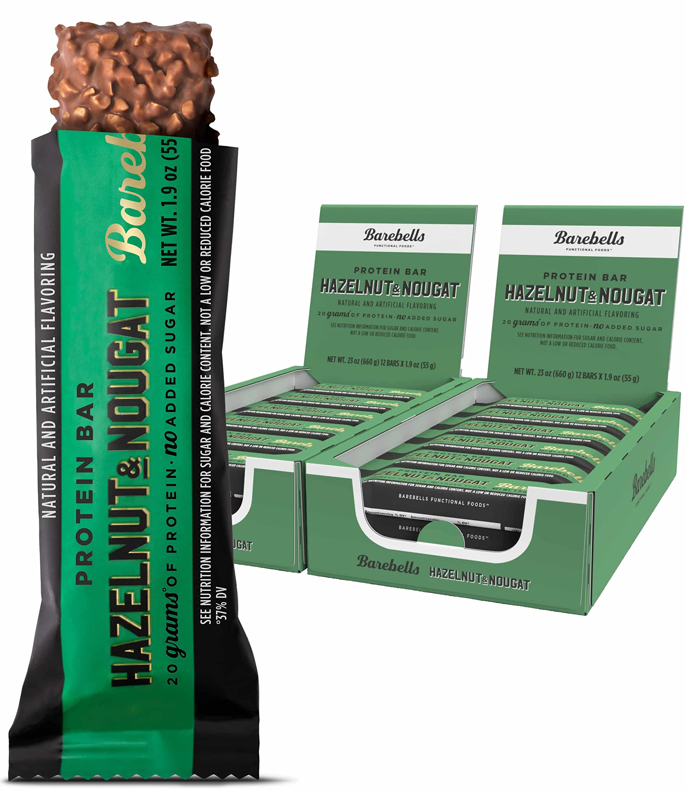 Barebells Protein Bars Hazelnut & Nougat - 12 Count, Pack of 2 - High Protein Snack with 20g Protein, 1g Sugar - Low Sugar Chocolate Protein Bar for Workout Recovery, Post-Gym Snack & Healthy Breakfast On-The-Go