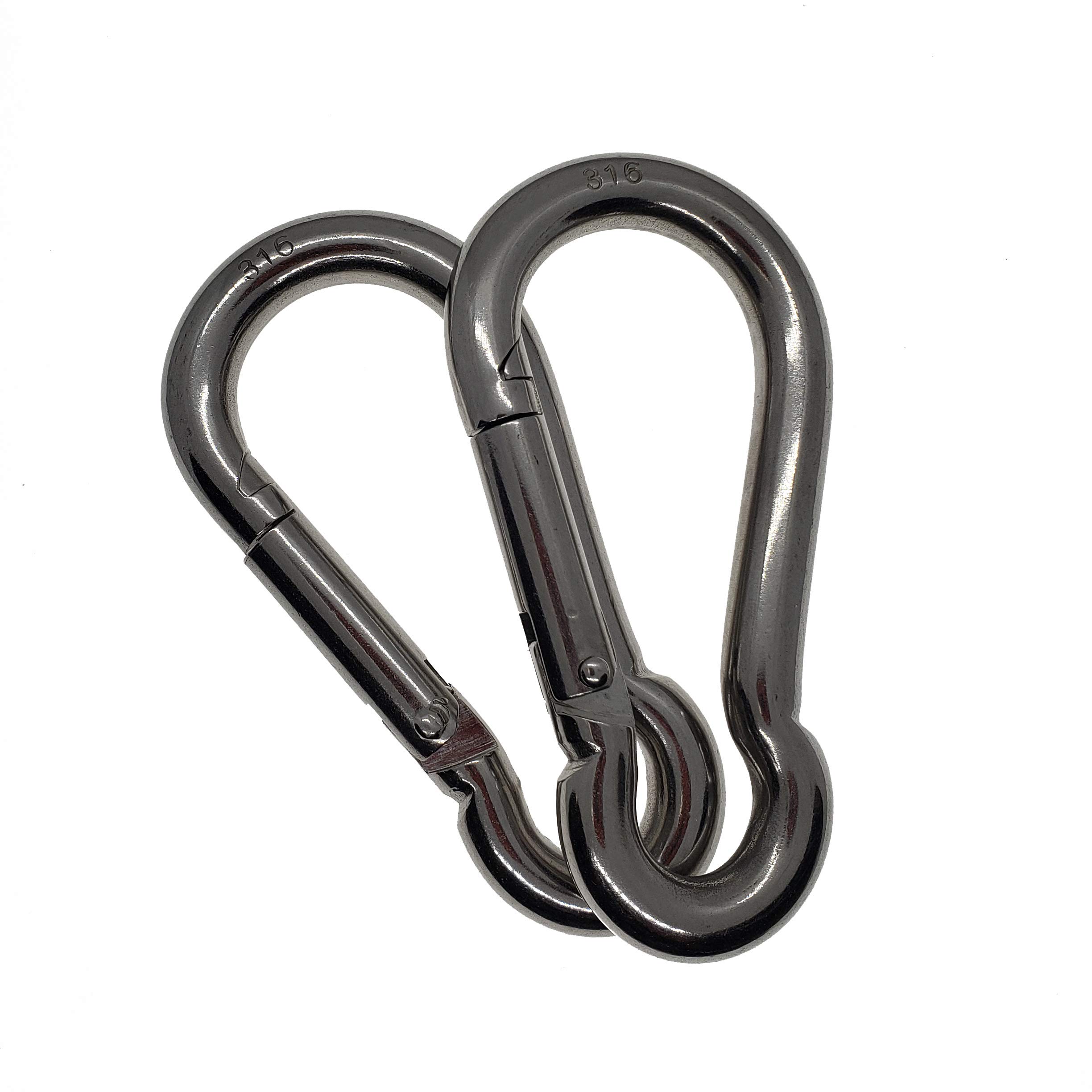 Stainless Steel 316 Spring Snap Carabiner - Medium Duty Marine Grade (2 Pack) - 3/8