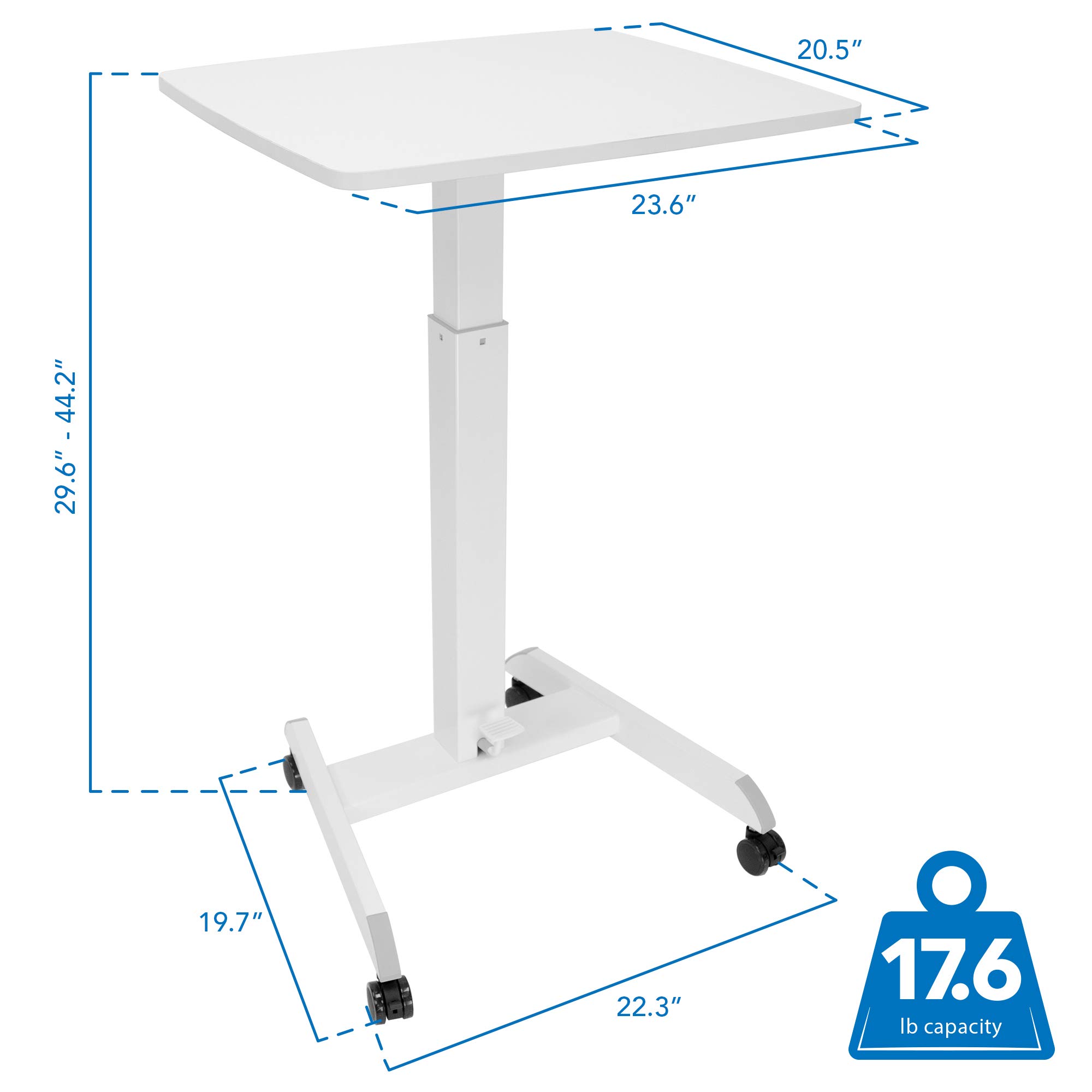 Mount-It! Adjustable Height Rolling Laptop Desk (29.6”-44.2”) - Mobile Workstation Cart with 23.6” x 20.5” Desktop, Ergonomic Sit-Stand Computer Table for Home Office, Classroom & Small Spaces - Perfect for Remote Work, Online Learning & Compact Workspaces (White)