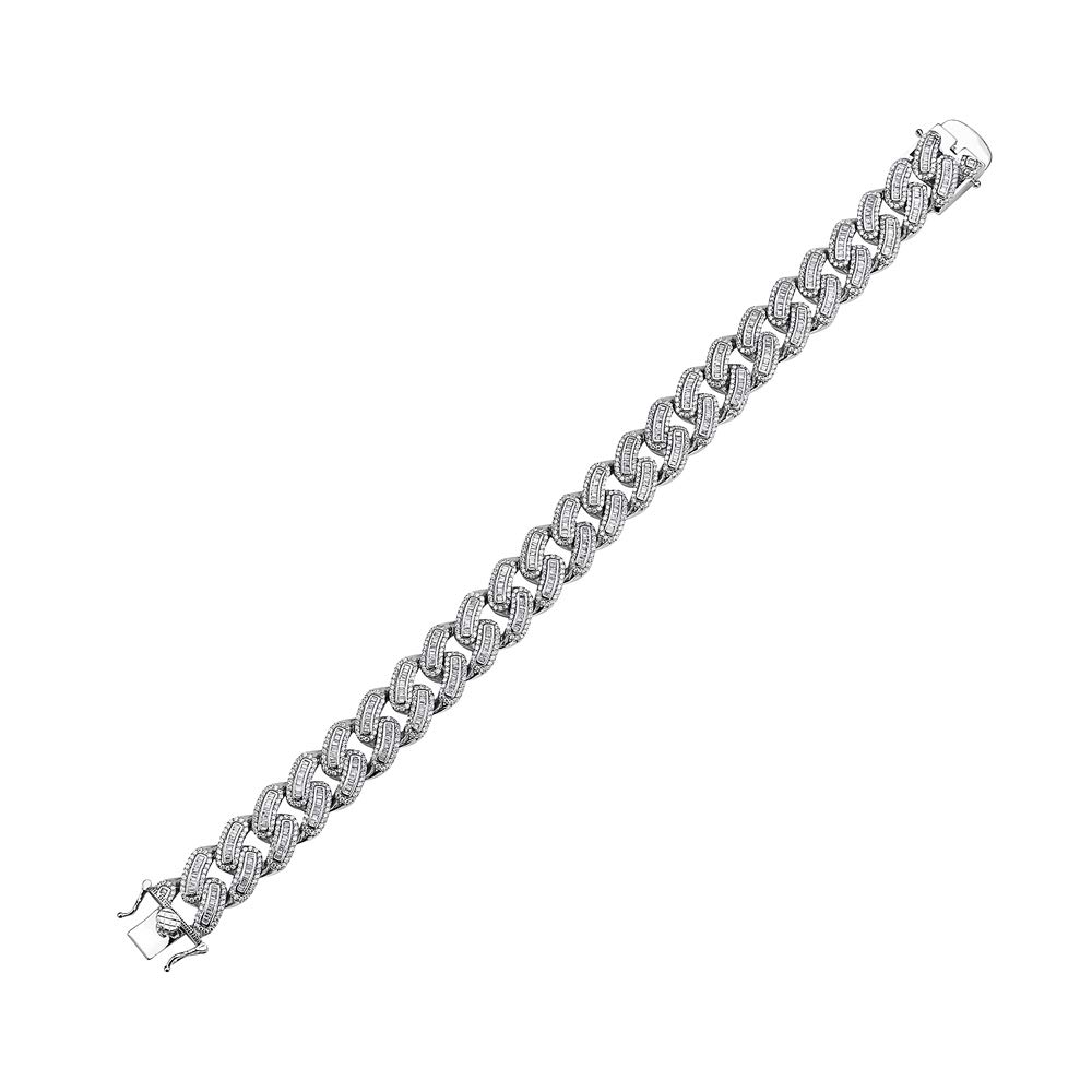 My Daily Styles Men's 925 Sterling Silver Cuban Link Bracelet with Iced Baguette Cubic Zirconia - Hip Hop Bling Jewelry for Men - Perfect for Parties, Gifts & Everyday Fashion