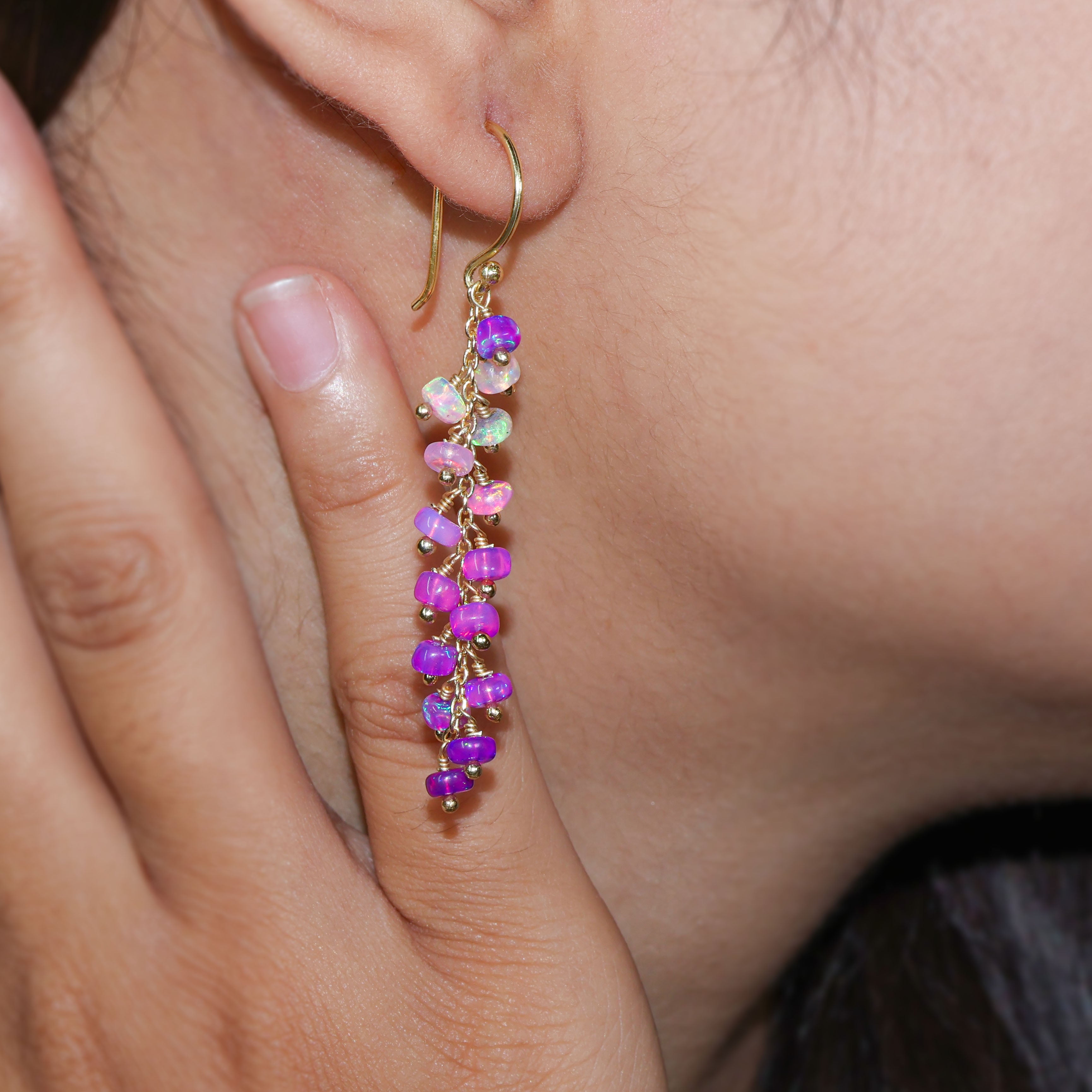 Natural Purple Opal Beaded Long Cluster Dangle Earrings for Women | Handmade Boho Chic Jewelry | Perfect for Parties, Weddings & Special Occasions