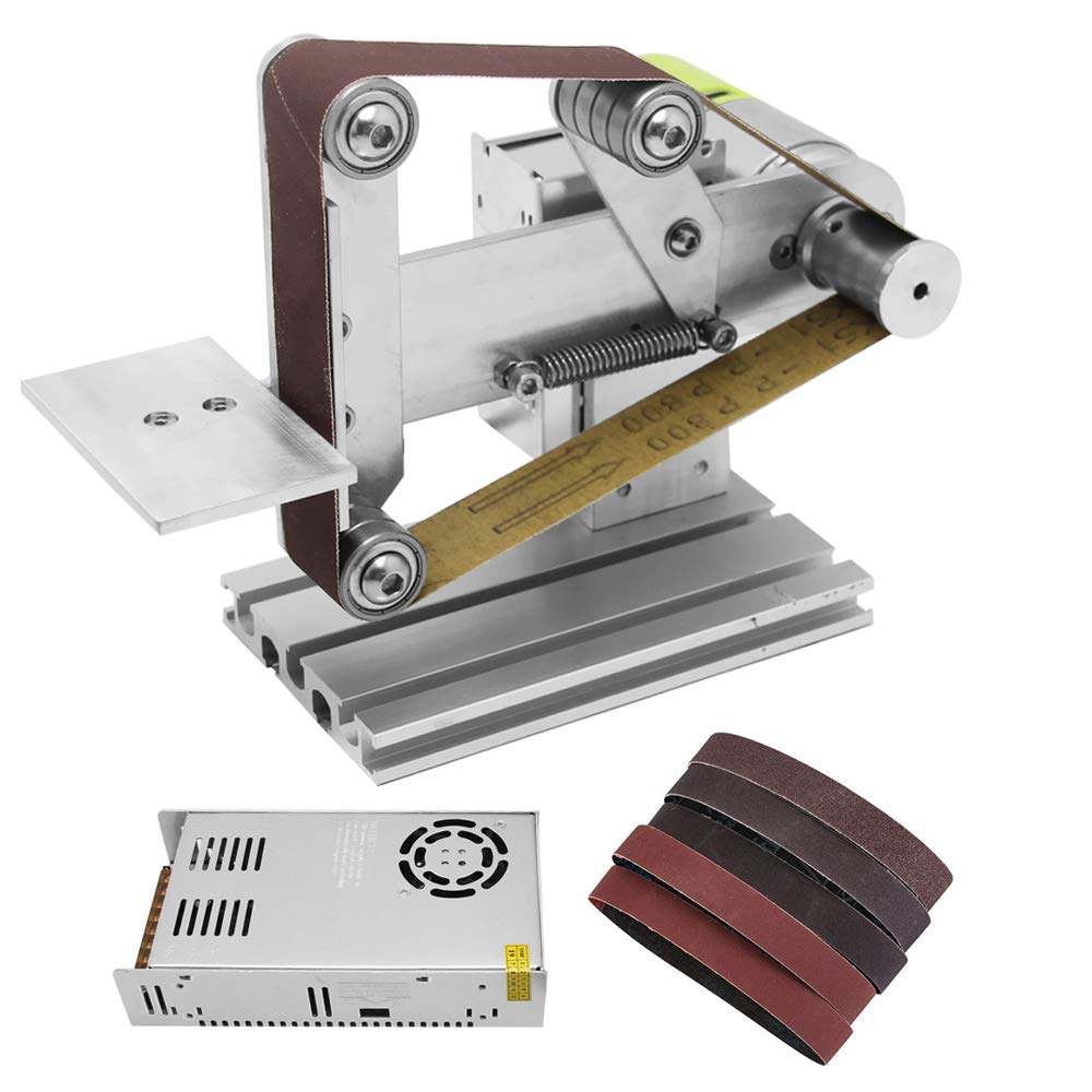 Huanyu 360W Micro Belt Sander - 30mm Mini Desktop Grinder with 6 Sanding Belts & Stepless Speed Control - Perfect for DIY Woodworking, Metal Polishing & Craft Projects
