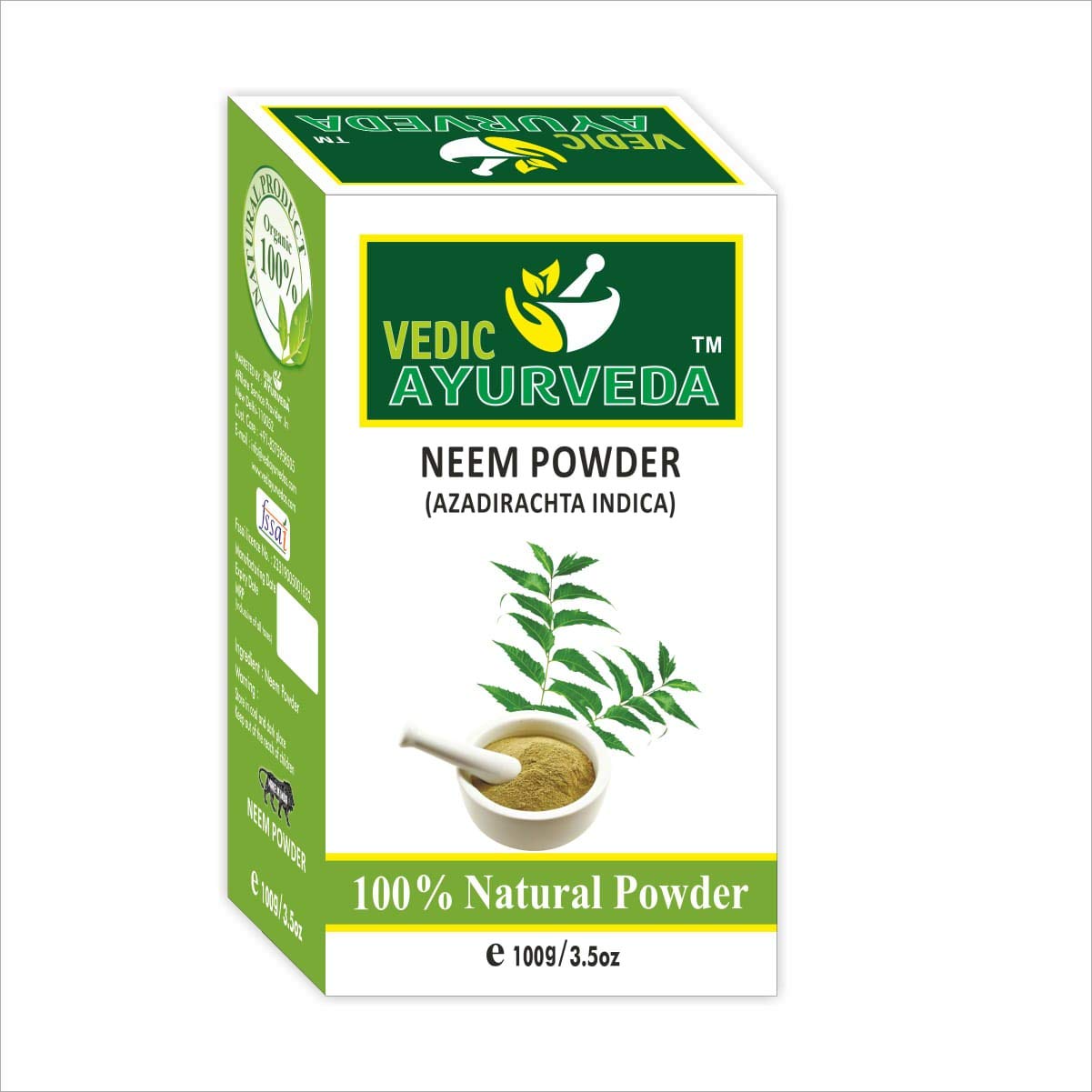 VEDICAYURVEDA 100% Organic Neem Powder for Face Cleansing & Hair Care - Reduces Hair Fall, Dandruff, Promotes Healthy Hair Growth - 100g | Natural Ayurvedic Treatment for Acne, Scalp Issues & Skin Problems