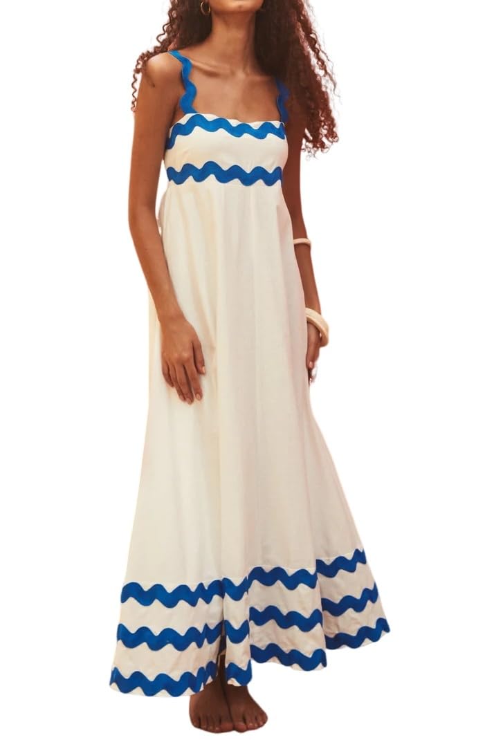 Women's Casual Sleeveless Shirred Back Flowy Maxi Dress for Vacation, Beach, Summer Outfits & Boho Style - Perfect for Tropical Getaways, Pool Parties and Date Nights