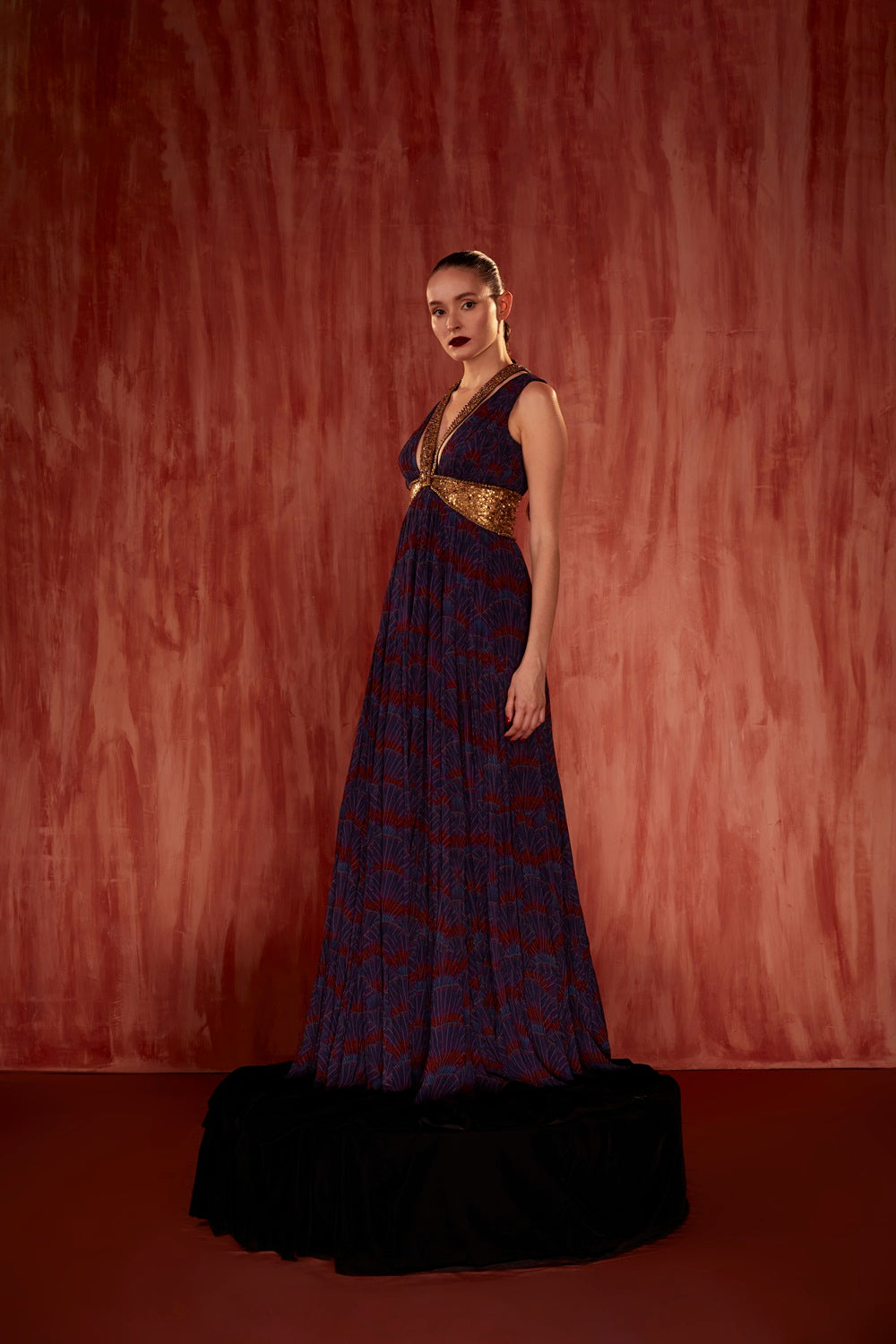 Overtine Greek Art Print Maxi Dress with Mosaic Brick Embroidery - Elegant Summer Beachwear & Boho Festival Outfit