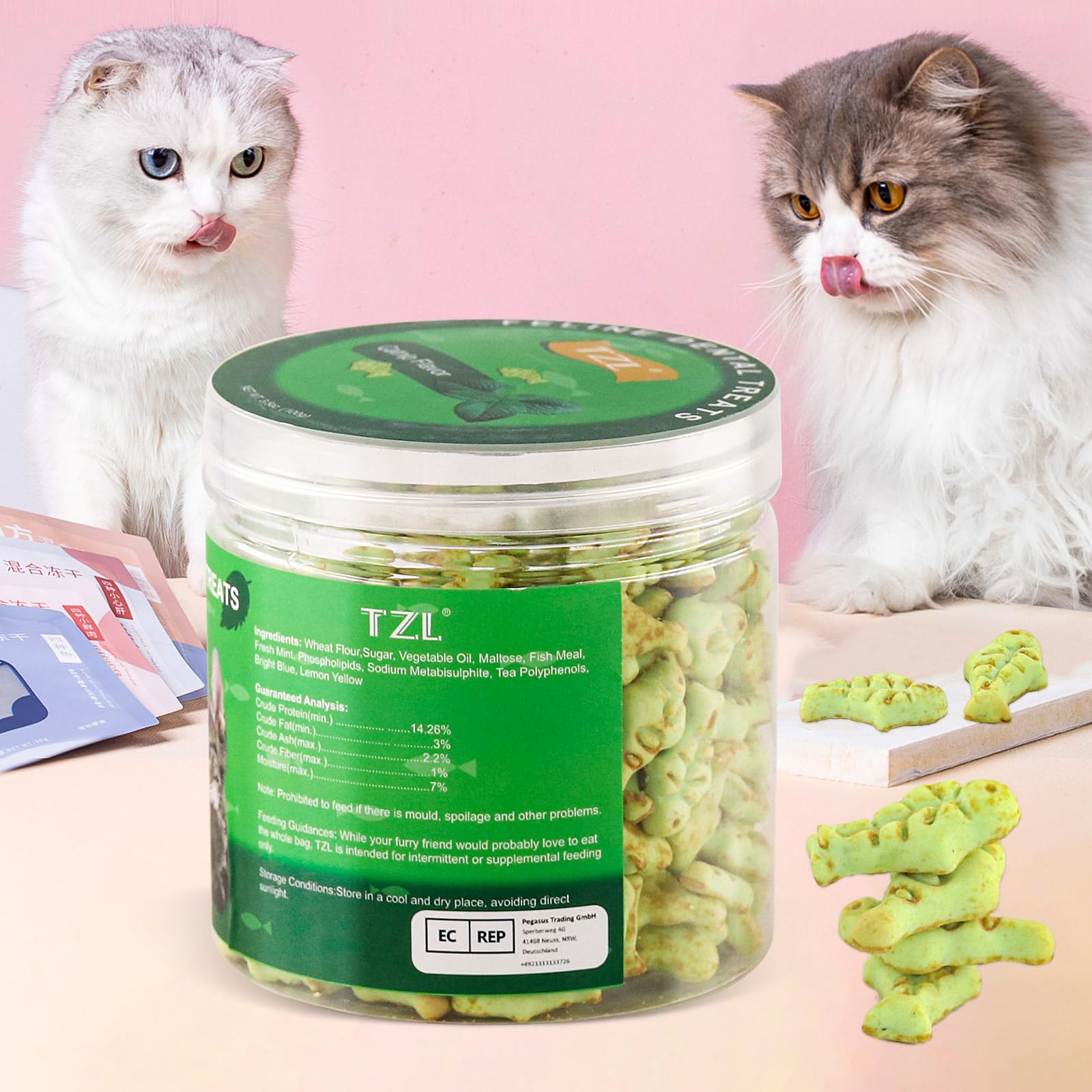 **TZL Crunchy Fish-Shaped Cat Treats – Natural & Delicious Catnip-Flavored Snacks for Kittens & Adult Cats – 3.5 oz Tub – Perfect for Training, Rewards & Playtime**