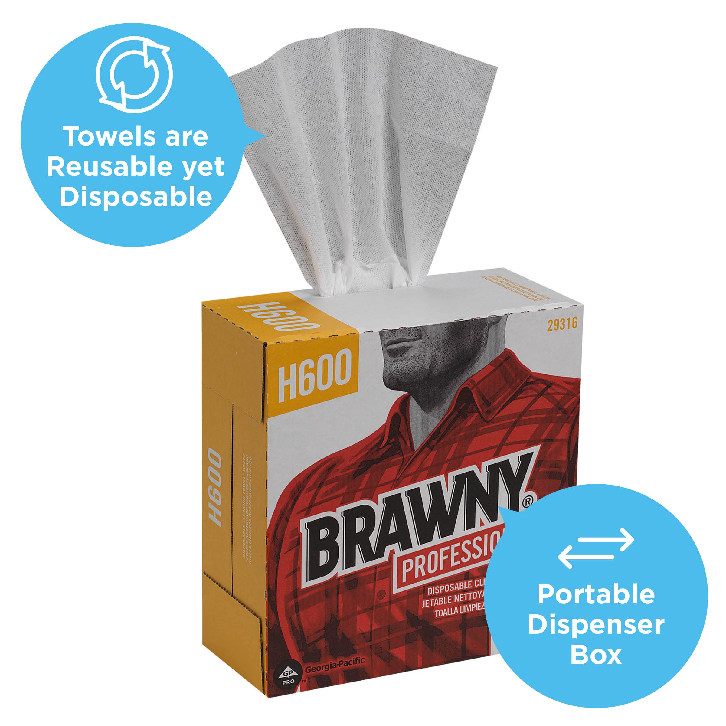 Georgia-Pacific 29316 GP PRO Brawny Professional H600 Disposable Cleaning Towels - White, 10