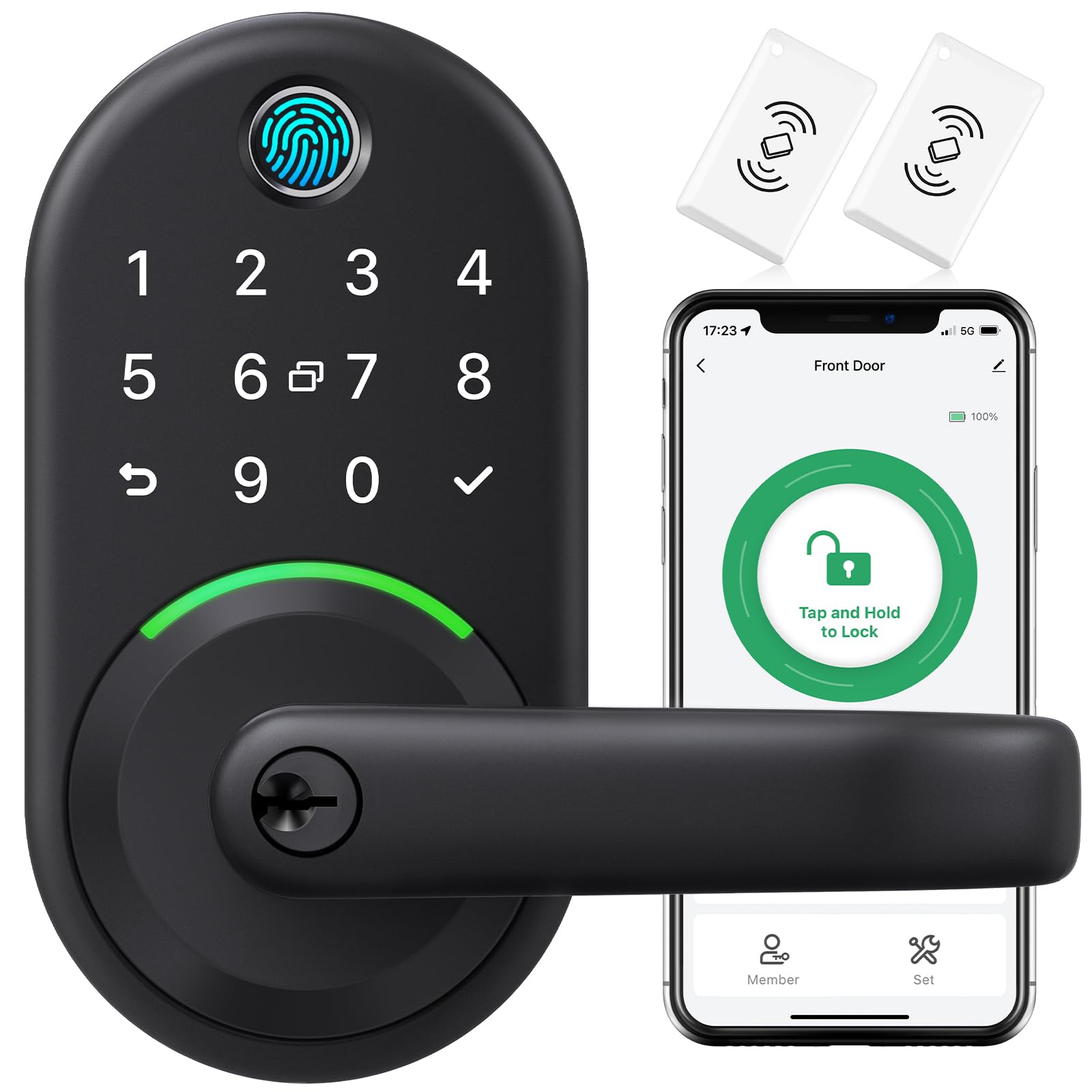 Yamiry Smart Door Handle Lock with Keypad & Fingerprint - Keyless Entry Digital Deadbolt for Front Door - APP Control & Remote Passcode Generation - Easy DIY Installation - Ideal for Homes, Apartments & Vacation Rentals