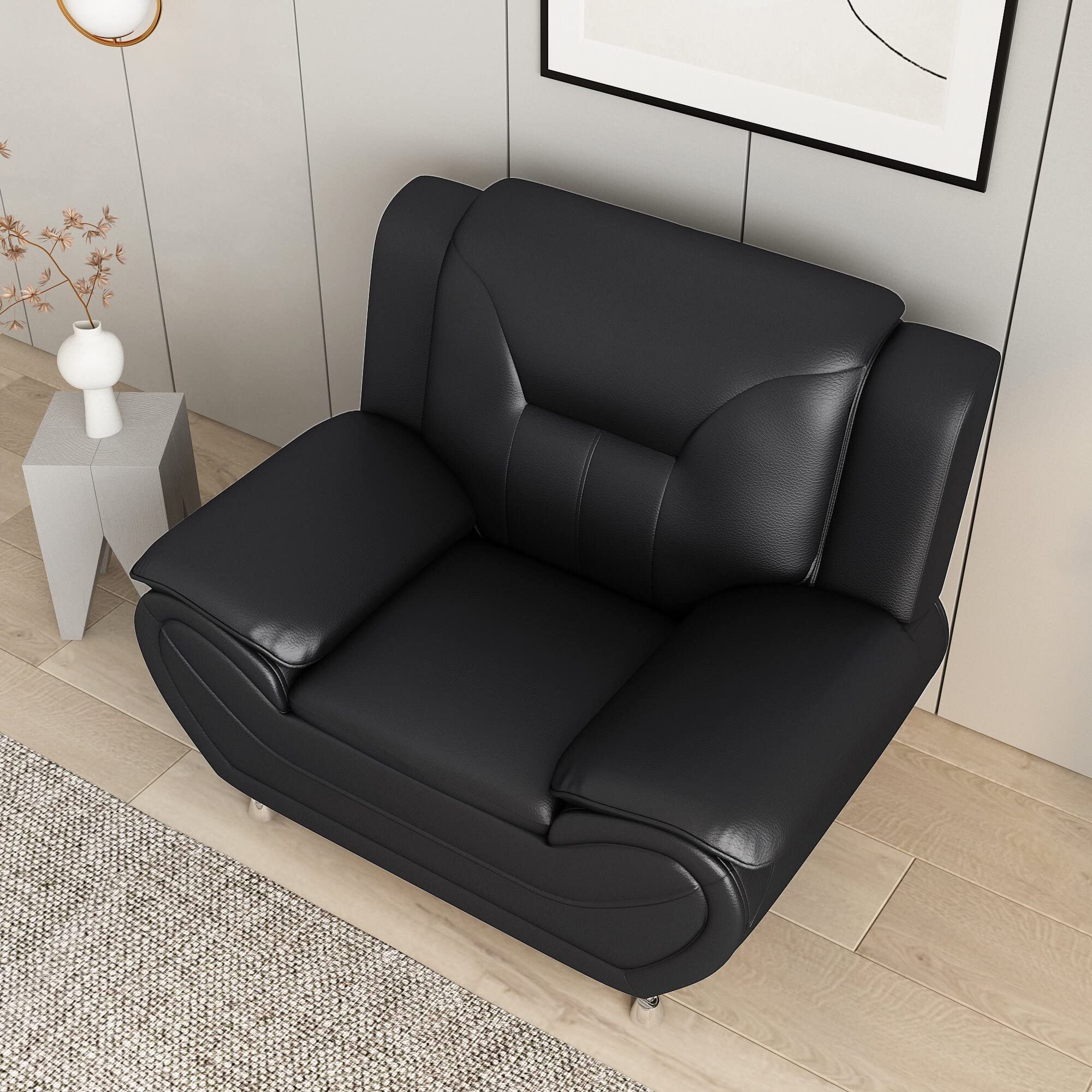 Michael Modern Faux Leather Upholstered Stainless Steel Legs Accent Chair - Midnight Black - Stylish Living Room Seating for Home Office & Lounge