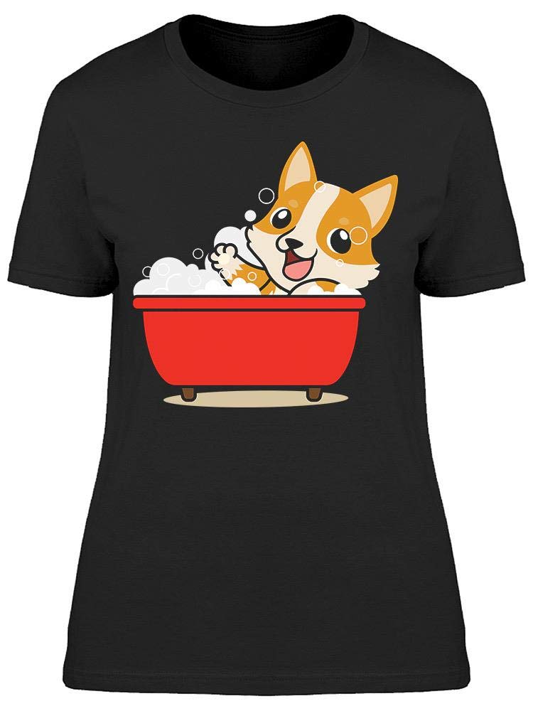Corgi Taking A Bath Graphic T-Shirt for Women - Cute Dog Lover Casual Tee for Everyday Wear & Gifts
