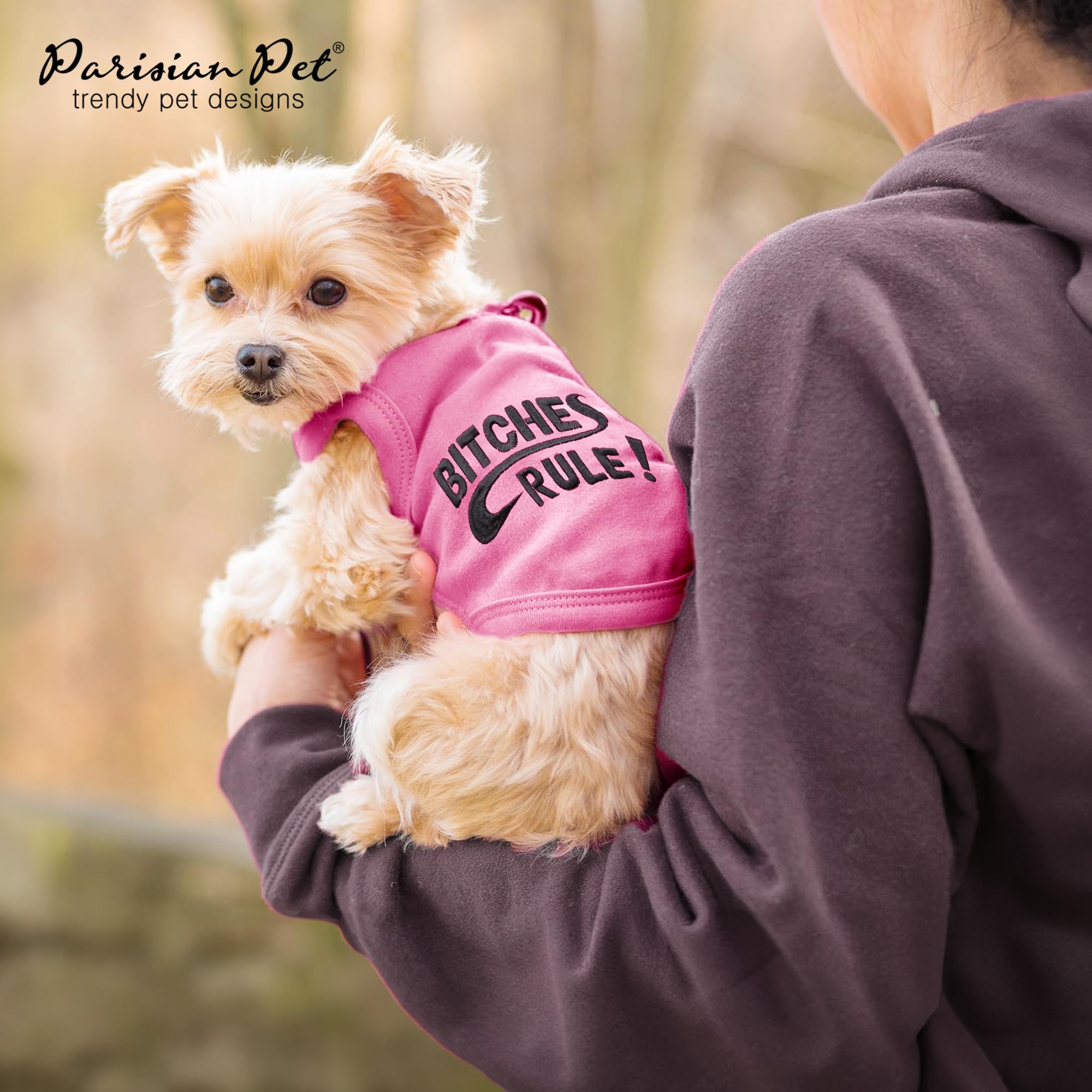 Parisian Pet Dog T-Shirt - Embroidered 'B*tches Rules' Sleeveless Dog Shirt - 100% Cotton Lightweight Funny Dog Clothes - Machine Washable Large Dog Tee - Perfect for Dog Parks, Birthday Parties & Instagram Photos