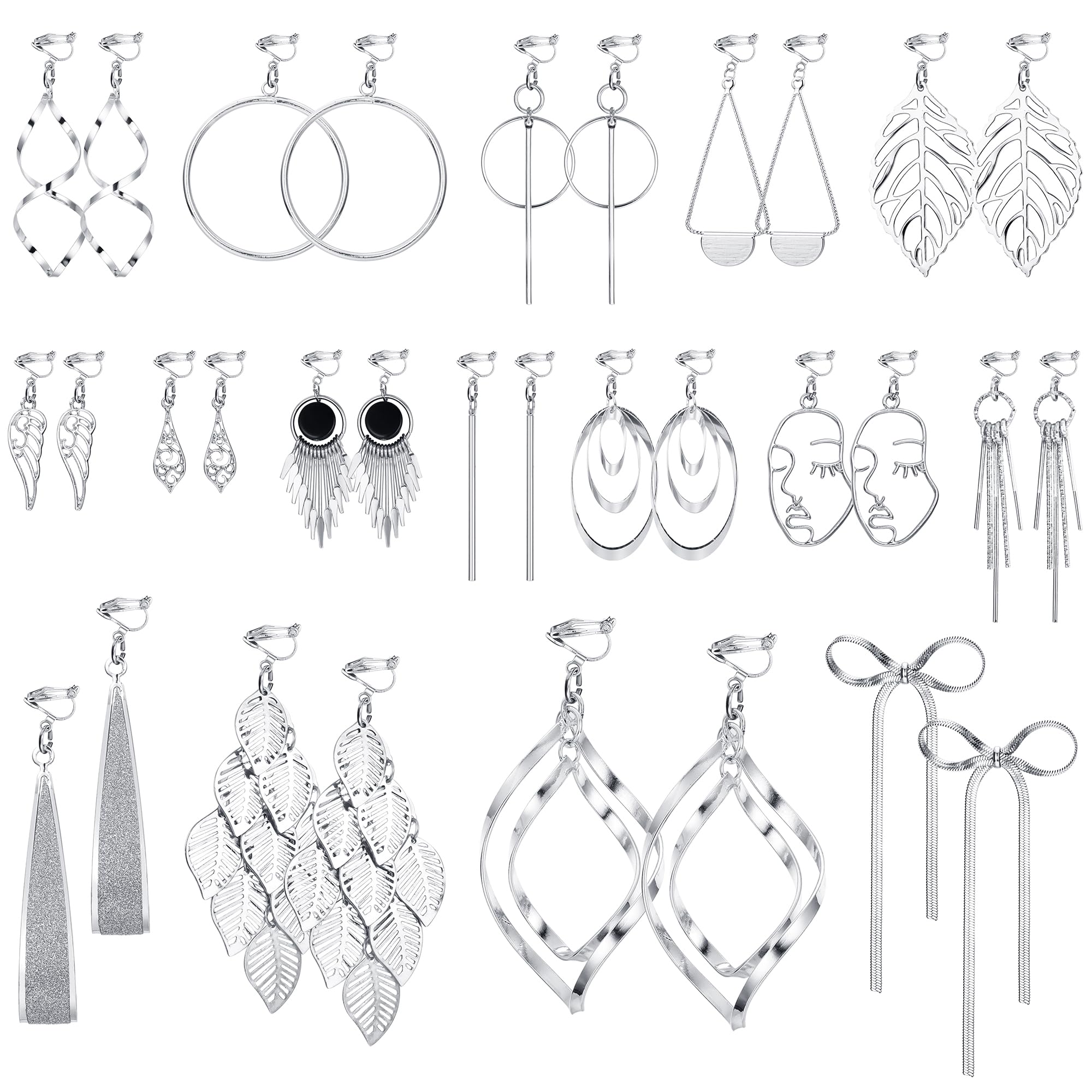 Trendy Boho Clip-On Dangle Earrings for Women - Gold & Silver Non-Pierced Hypoallergenic Bow Earrings Set | Comfortable Fashion Jewelry for Parties, Weddings & Everyday Wear