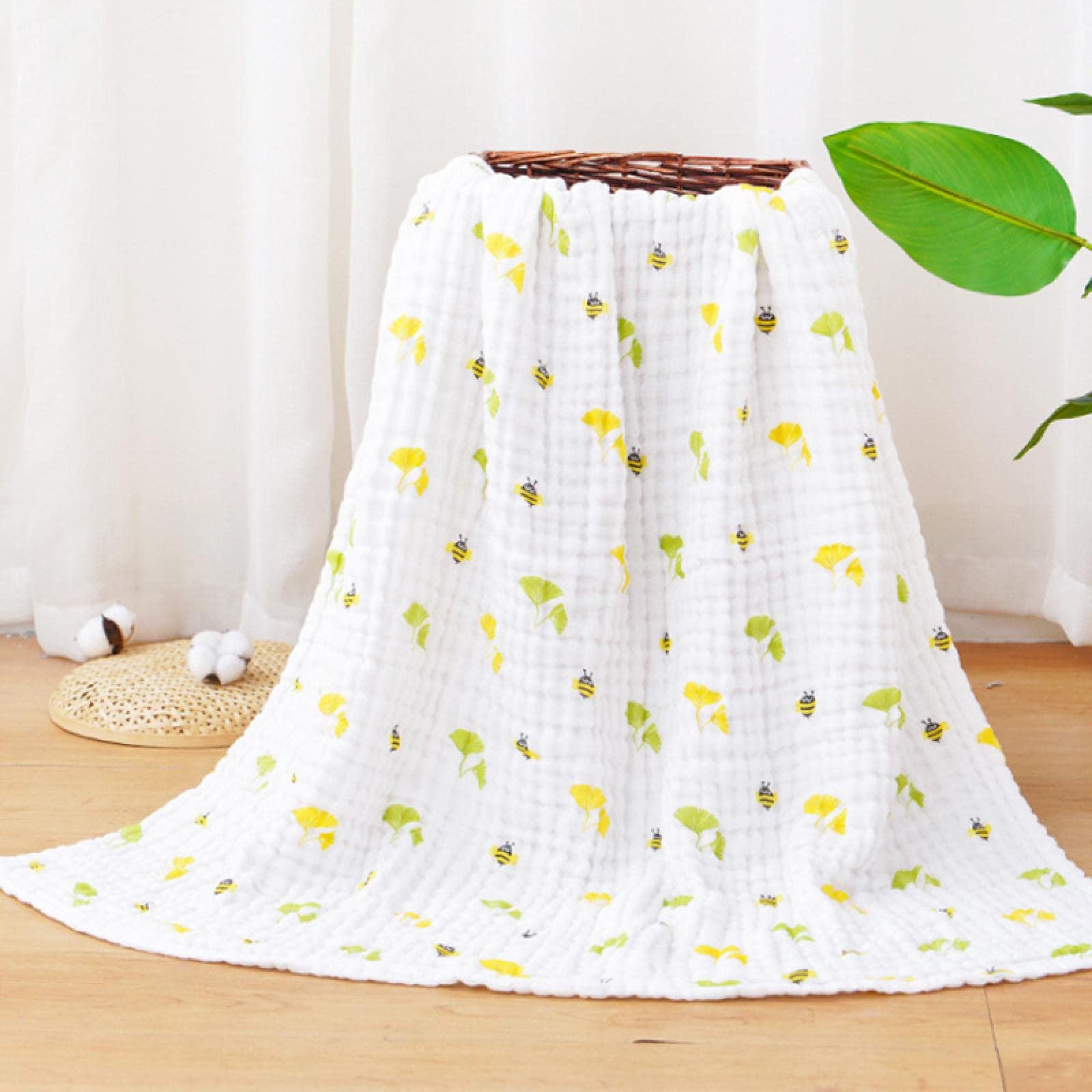 DNAEGH 6-Layer Baby Cotton Muslin Swaddle Blanket - Soft & Absorbent 105x105cm (41x41in) - Stroller Blanket & Infant Towel - OUT155 Leaves Design - Perfect for Newborn Swaddling, Nursing & Stroller Outings