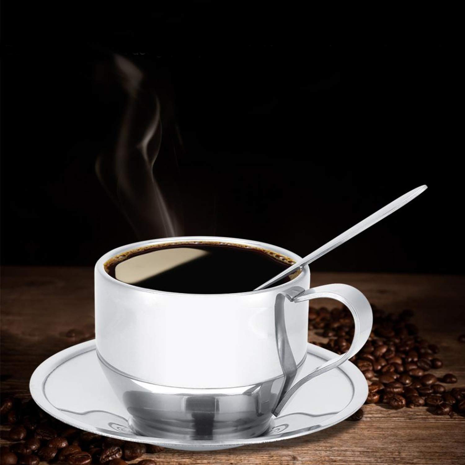 Premium Stainless Steel Coffee Mug Set - 4 Pack Insulated Espresso & Cappuccino Cups with Spoons & Saucers - Perfect Gift for Coffee & Tea Lovers - Ideal for Home, Office, Camping & Travel Use