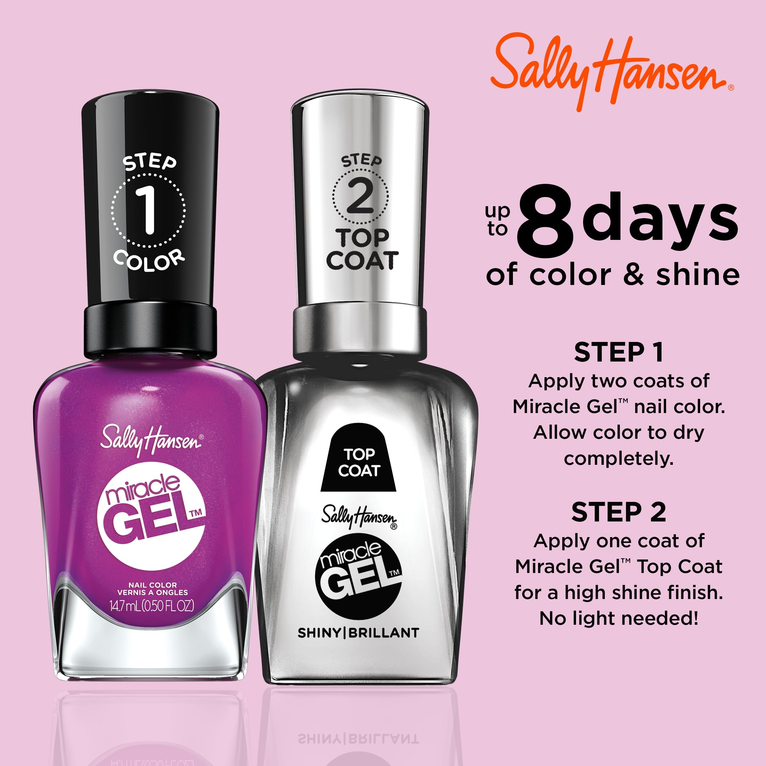 Sally Hansen Miracle Gel™ Hunger Flames - Long-Lasting Purple Nail Polish with Gel-Like Shine, No UV Lamp Required - Salon-Quality Manicure at Home, Perfect for Parties, Weddings, Date Nights & Special Occasions - Vegan & Cruelty-Free Nail Polish for Women