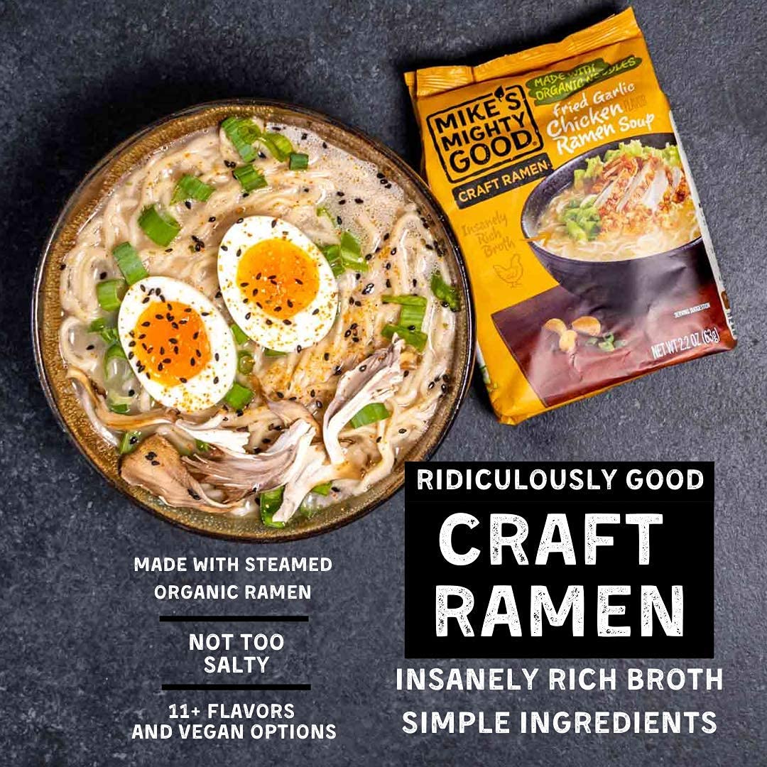Mike's Mighty Good Ramen Soup - Fried Garlic Chicken Flavor (2.2oz x 14 Pack) | Instant Noodles for Quick Meals, College Dorm Snacks & Emergency Food Supply