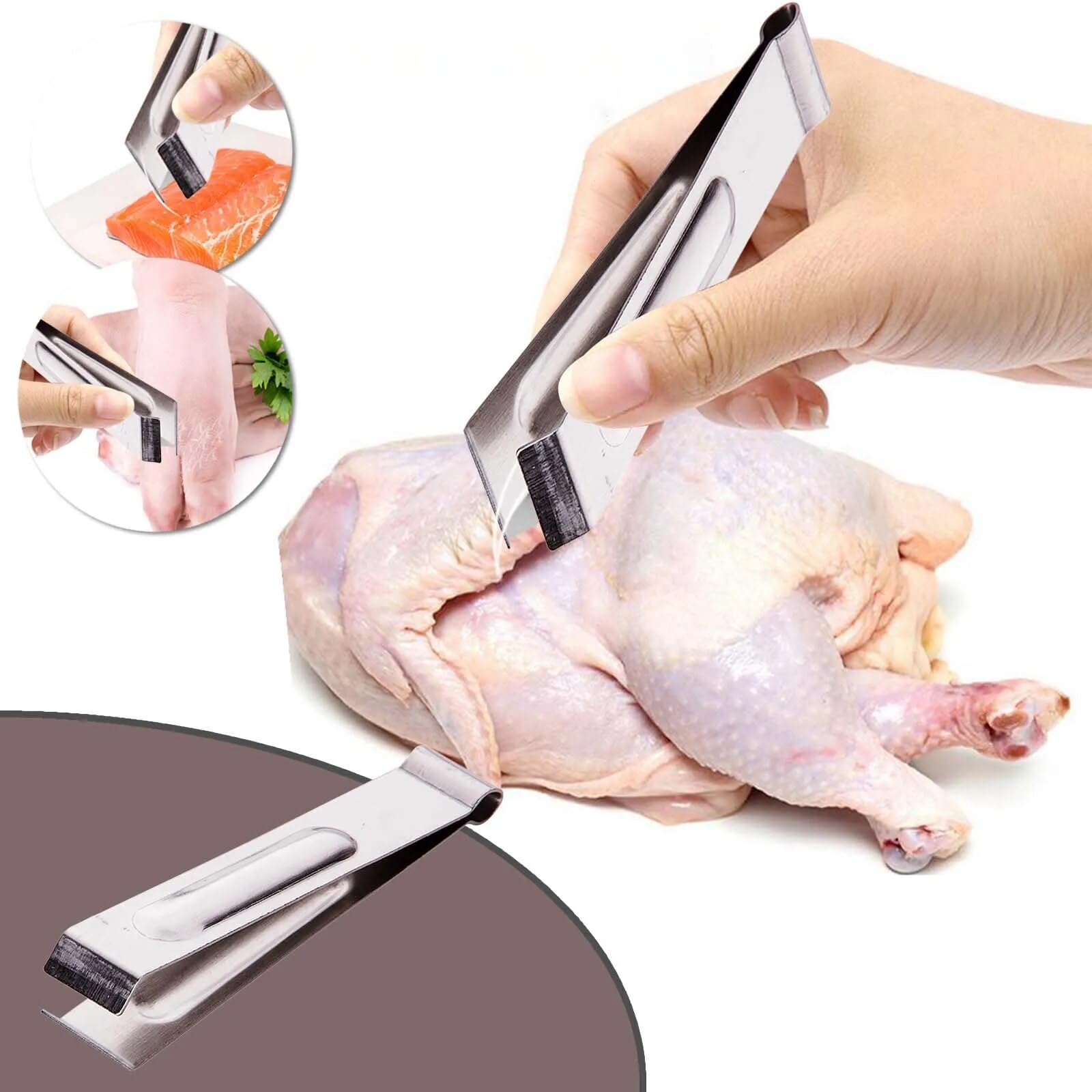 Professional Stainless Steel Hair Removal Tweezers - Fish Bone Remover, Pincer Clip & Plucking Clamp - Multipurpose Kitchen & Beauty Tool for Eyebrow Grooming, Splinter Removal & Fish Preparation